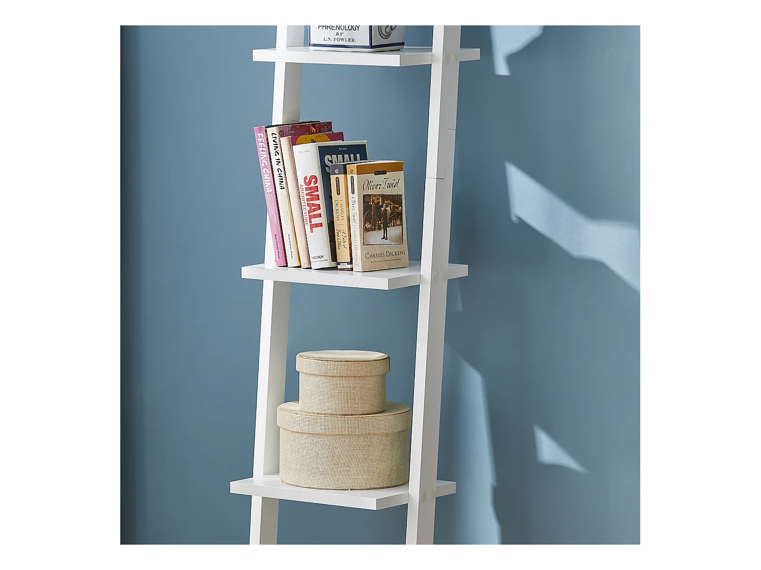 Bibliothèque Étagère murale style échelle, Étagère échelle 4 niveaux- Blanc, FRG15-W