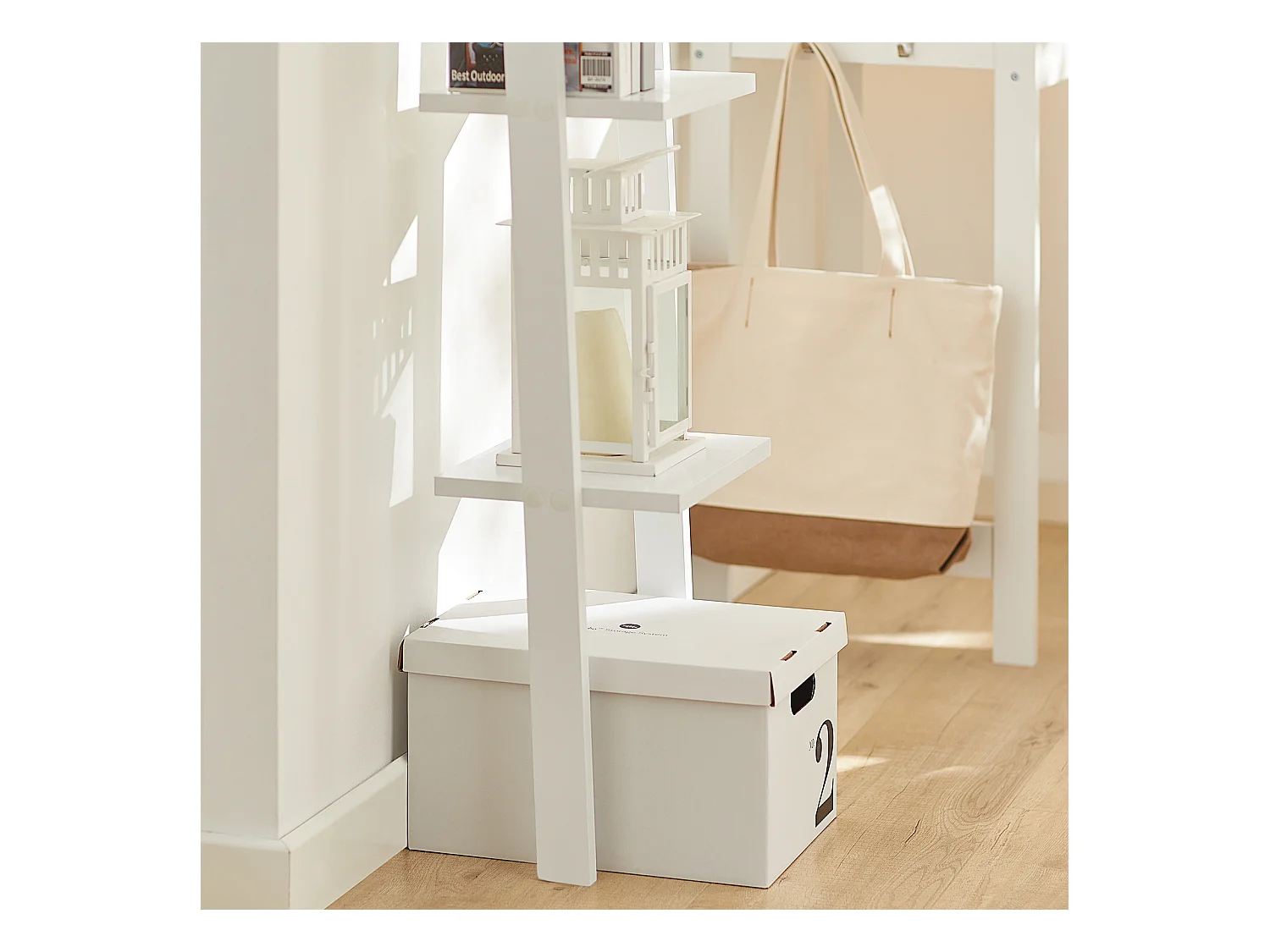 Bibliothèque Étagère murale style échelle, Étagère échelle 4 niveaux- Blanc, FRG15-W