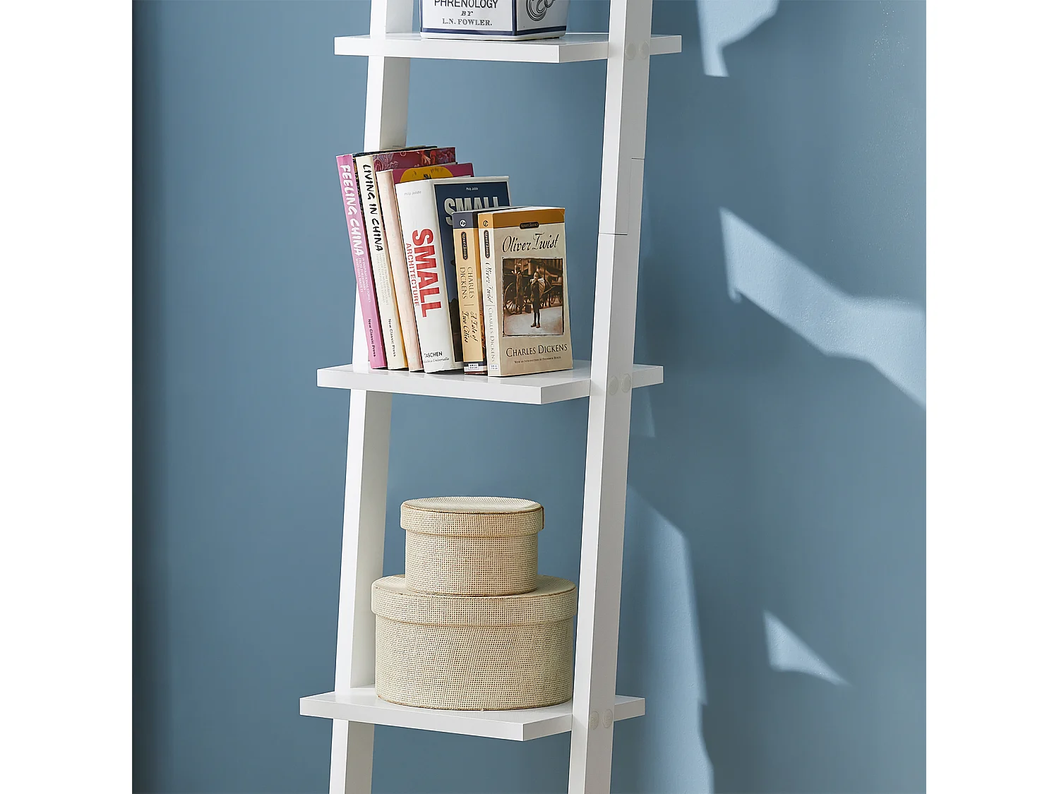 Bibliothèque Étagère murale style échelle, Étagère échelle 4 niveaux- Blanc, FRG15-W