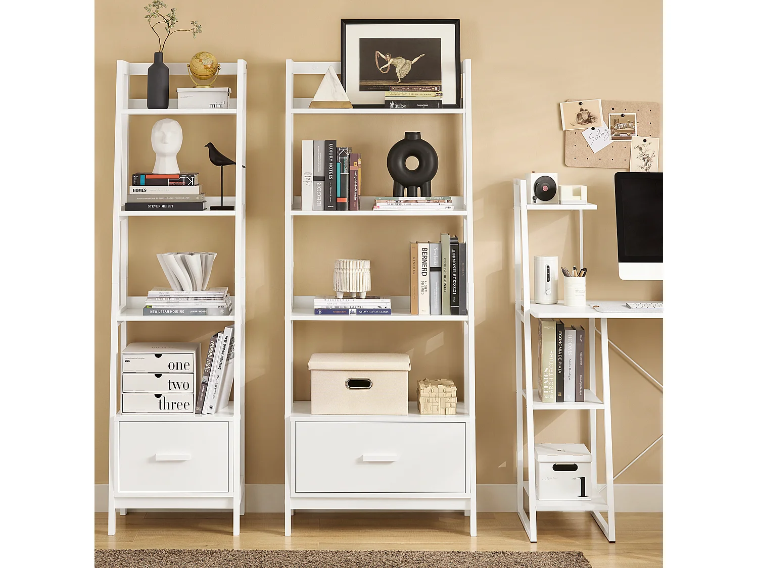 SoBuy escada de madeira, escada decorativa, escritório FRG116-W