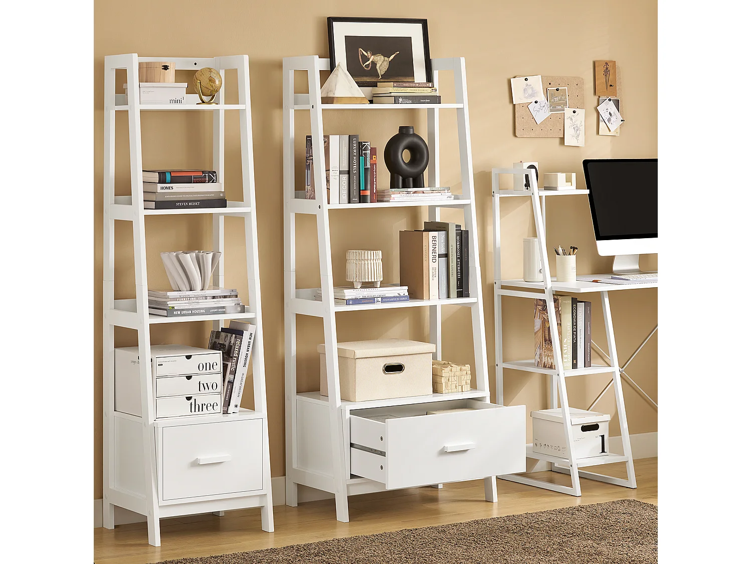 SoBuy escada de madeira, escada decorativa, escritório FRG116-W