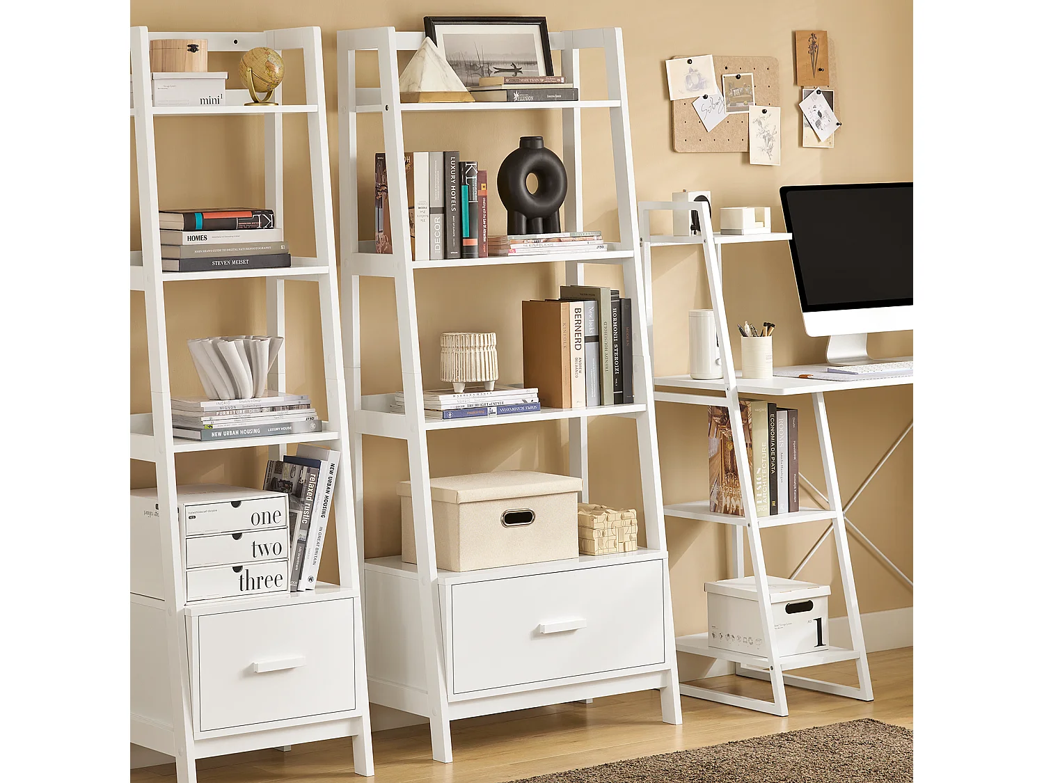 SoBuy escada de madeira, escada decorativa, escritório FRG116-W