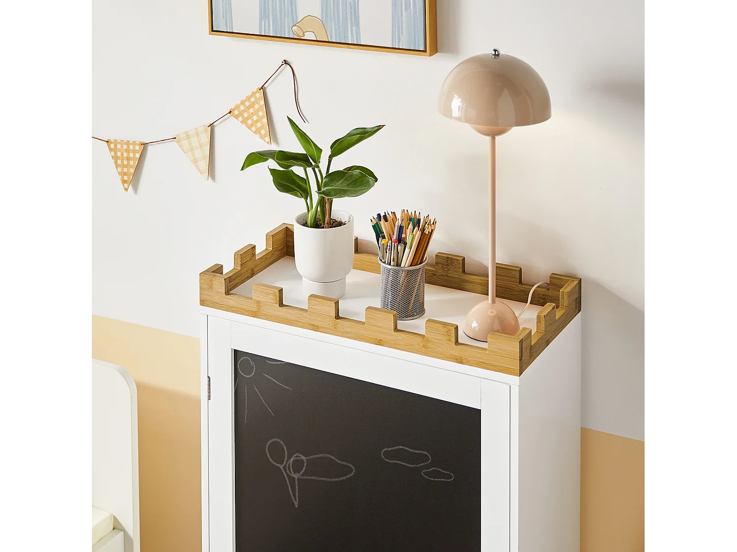 Commode pour Enfants Étagère pour Chambre d'enfant avec Tableau Bibliothèque, KMB43-W