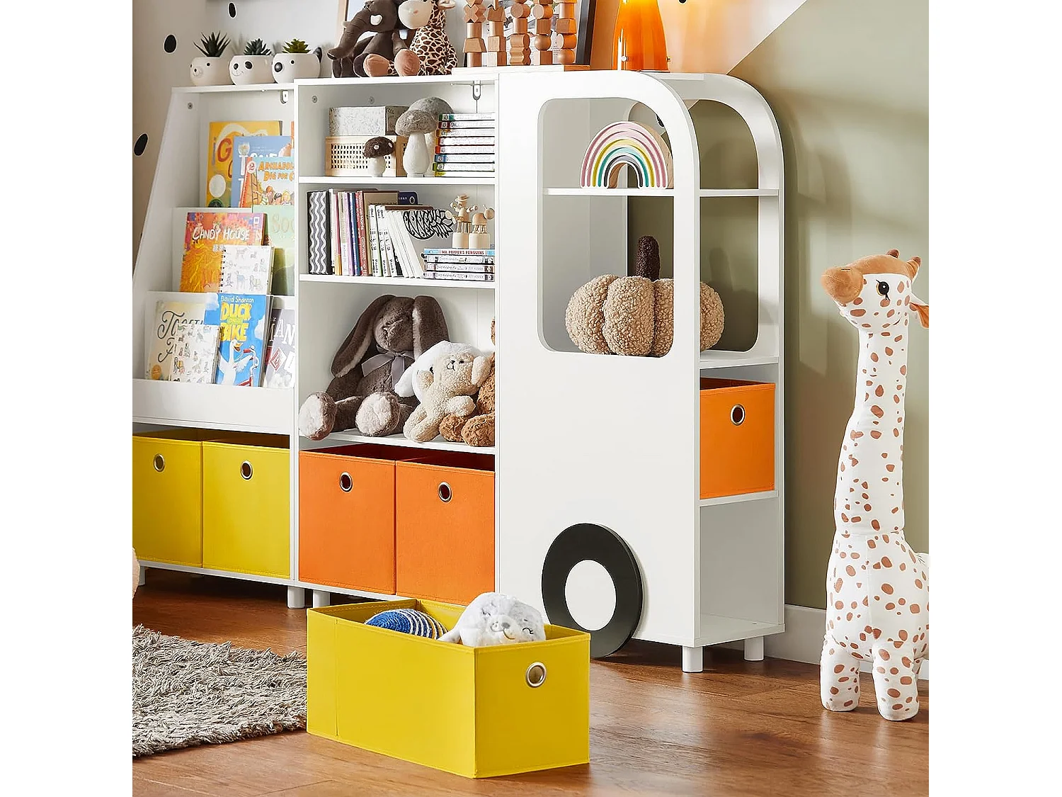 SoBuy KMB67-W Boekenrek voor Kinderen, Kinderboekenkast, Kinderrek, Kinderplank, Boekenplank, Speelgoedplank