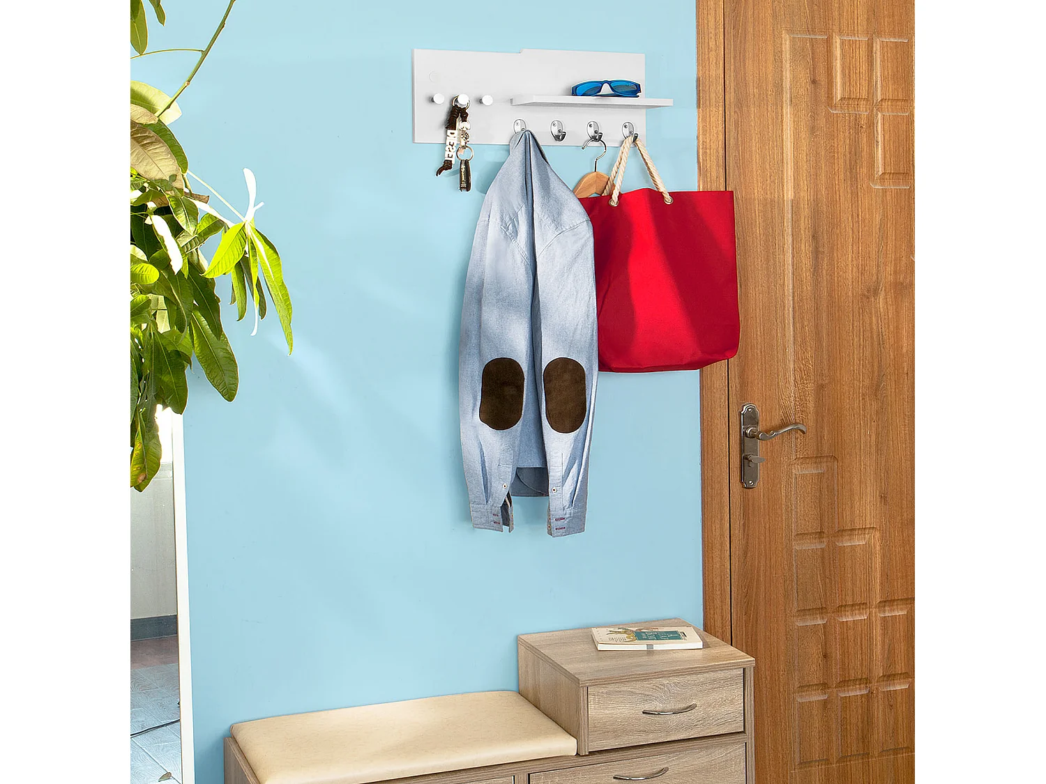 SoBuy FRG54-W Kapstok Handdoekhouder Wandkapstok 4 Haken - Wit