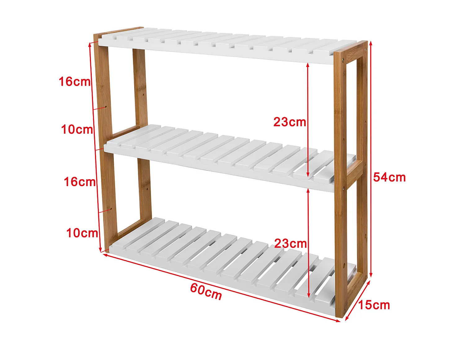 Meuble de Rangement pour salle de bain toilettes, Cuisine, 3 niveaux avec 2 crochets, FRG28-WN