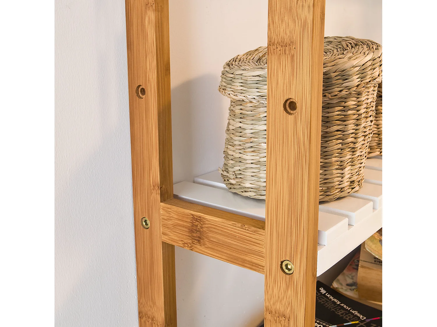 Meuble de Rangement pour salle de bain toilettes, Cuisine, 3 niveaux avec 2 crochets, FRG28-WN