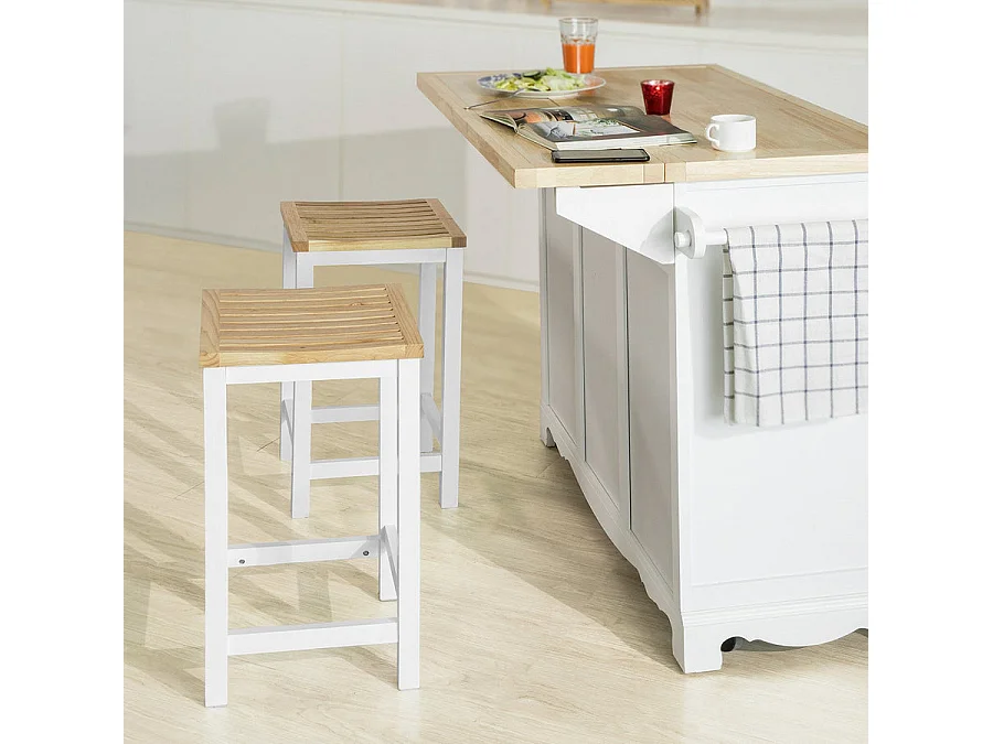 2 x Taburetes de Bar Cuadrado Silla Cocina Madera de Caucho y Pino Blanco FST29-WNx2 SoBuy ES