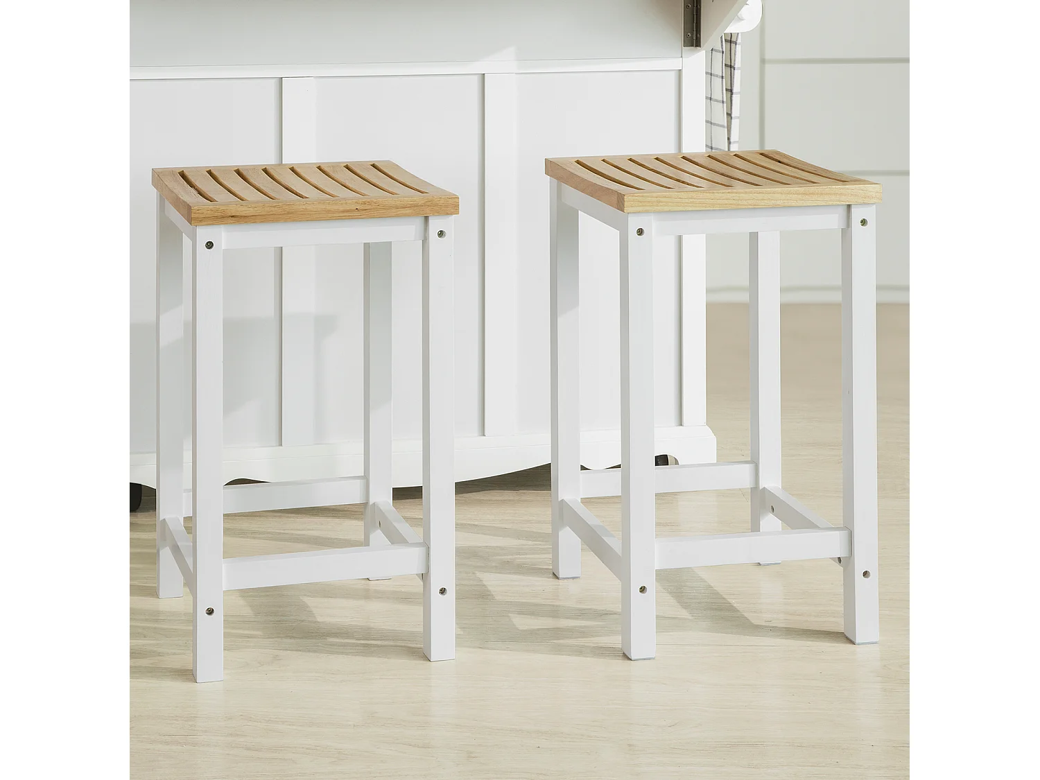2 x Taburetes de Bar Cuadrado Silla Cocina Madera de Caucho y Pino Blanco FST29-WNx2 SoBuy ES