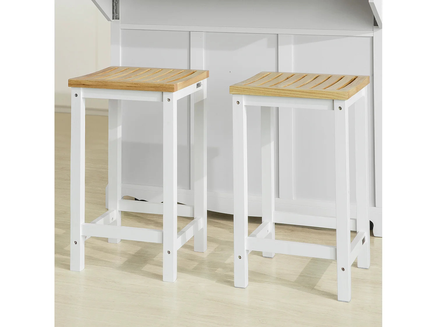 2 x Taburetes de Bar Cuadrado Silla Cocina Madera de Caucho y Pino Blanco FST29-WNx2 SoBuy ES