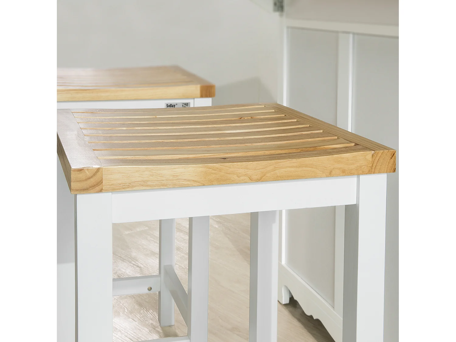 Lot de 2 Chaises Tabourets de Cuisine en Bois avec Repose-Pieds, FST29-WNx2