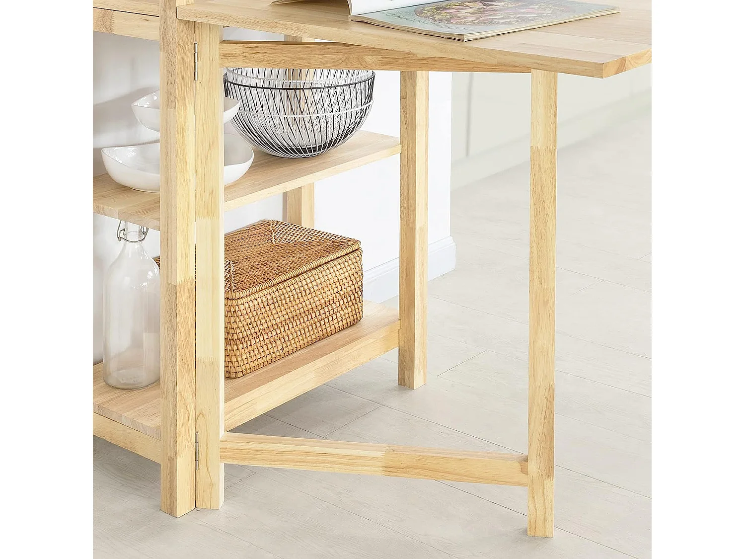 Table de Salle à Manger Pliante avec étagère en Bois d'hévéa pour Cuisine Salle à Manger