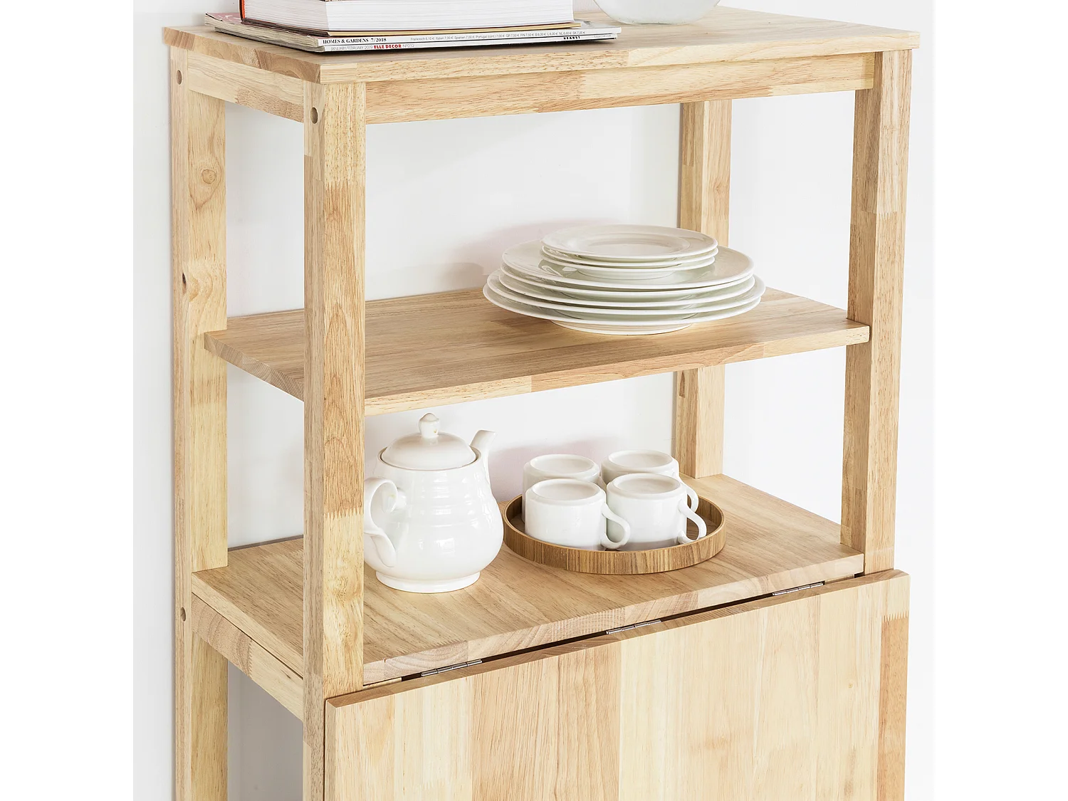 Table de Salle à Manger Pliante avec étagère en Bois d'hévéa pour Cuisine Salle à Manger