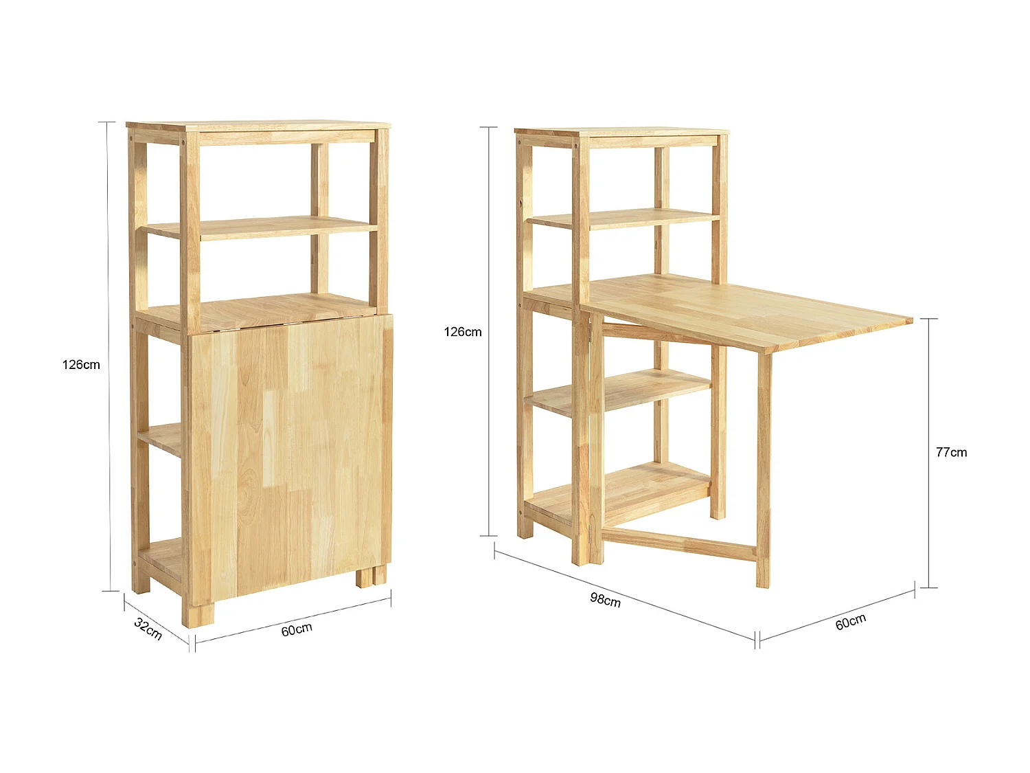 Table de Salle à Manger Pliante avec étagère en Bois d'hévéa pour Cuisine Salle à Manger