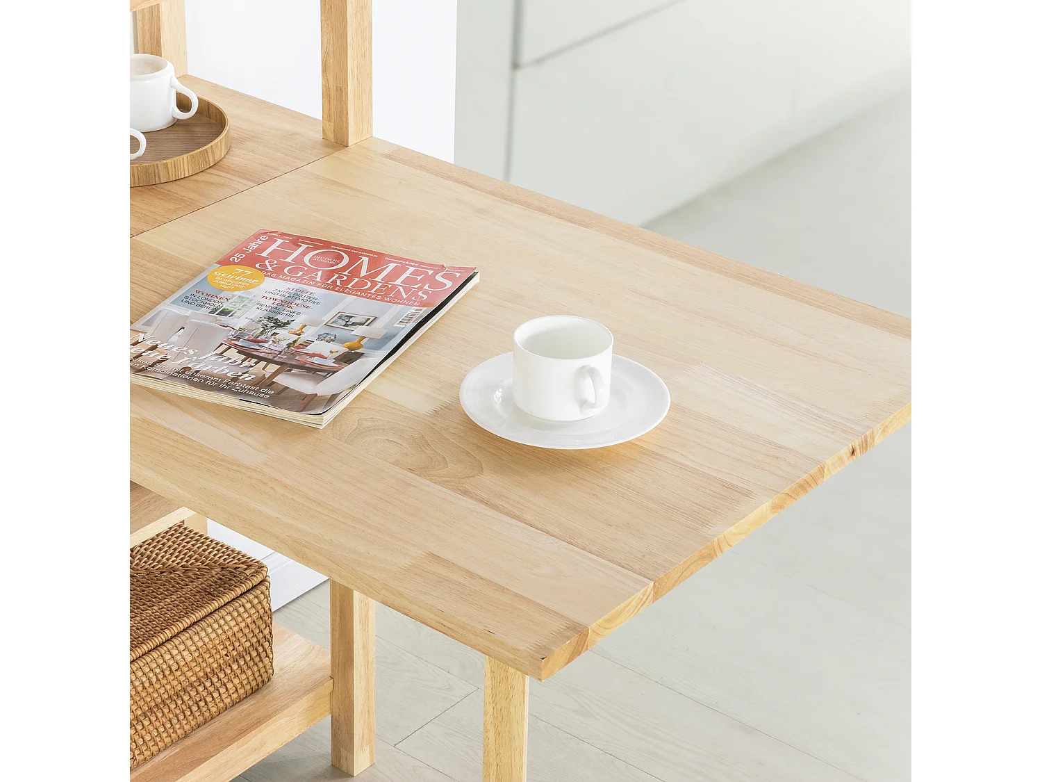Table de Salle à Manger Pliante avec étagère en Bois d'hévéa pour Cuisine Salle à Manger