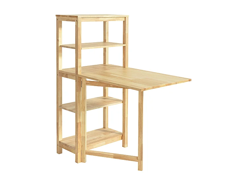 SoBuy FWT70-N Opklapbare Eettafel met Zijplanken, Rubberwood Eettafel, Opklapbare Eettafel, Houten Tafel