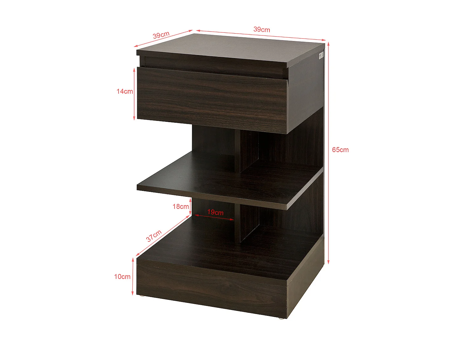 Table de chevet Table d’appoint Bout de Canapé avec 1 tiroir et 2 étagères de rangement, FBT49-BR