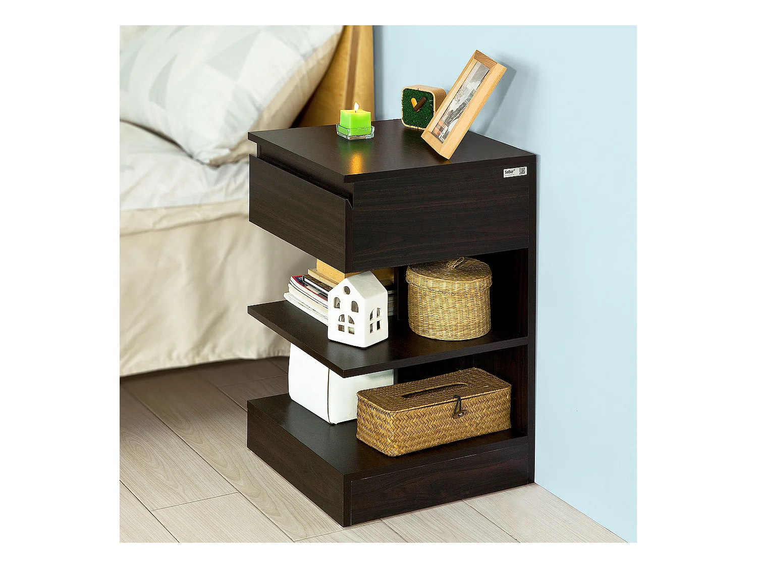 SoBuy FBT49-BR Bijzettafel Nachtkastje Veelzijdig Salontafel Commode met 1 lade