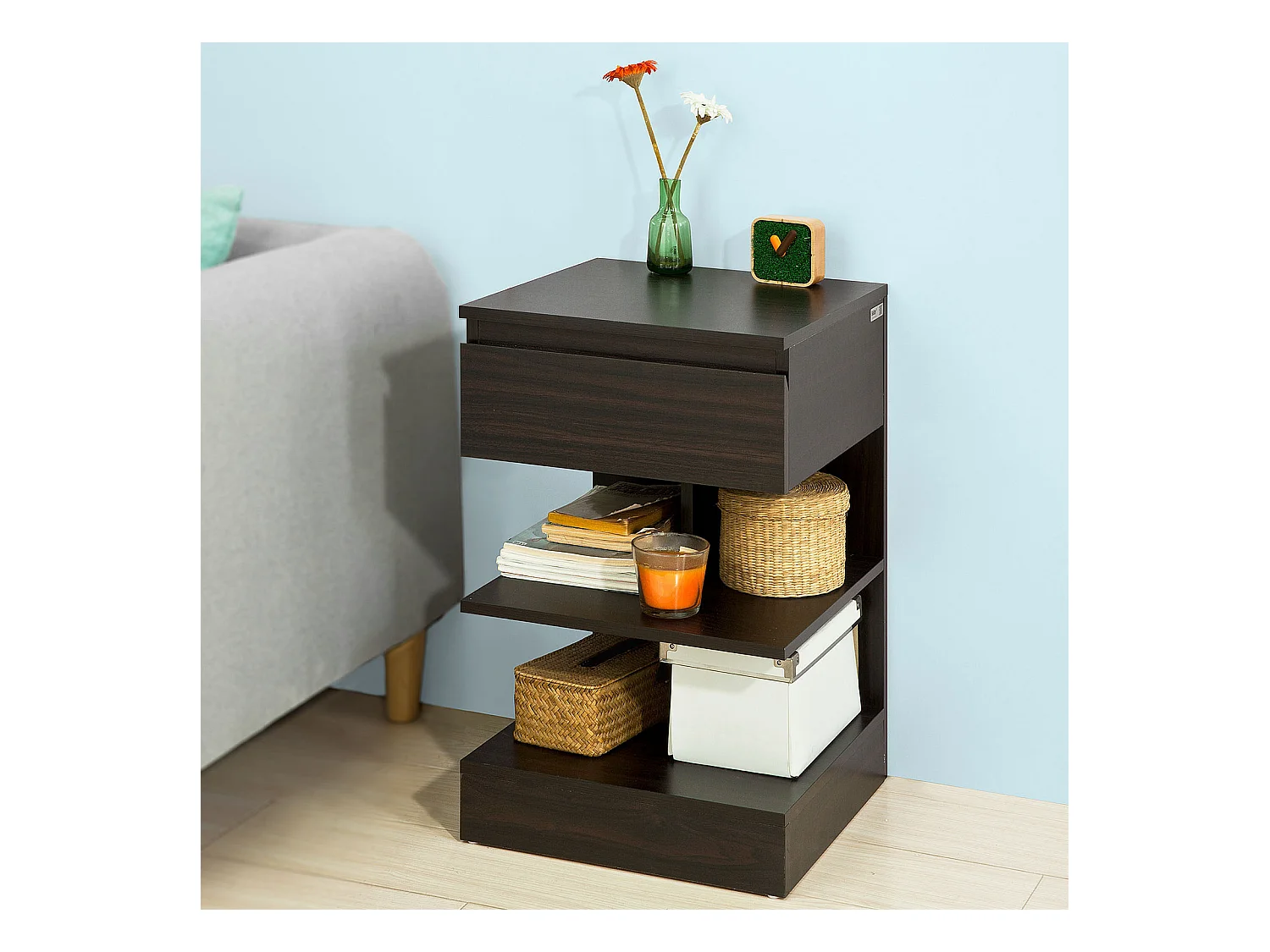 SoBuy FBT49-BR Bijzettafel Nachtkastje Veelzijdig Salontafel Commode met 1 lade