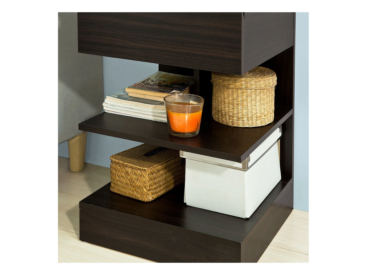 SoBuy FBT49-BR Bijzettafel Nachtkastje Veelzijdig Salontafel Commode met 1 lade