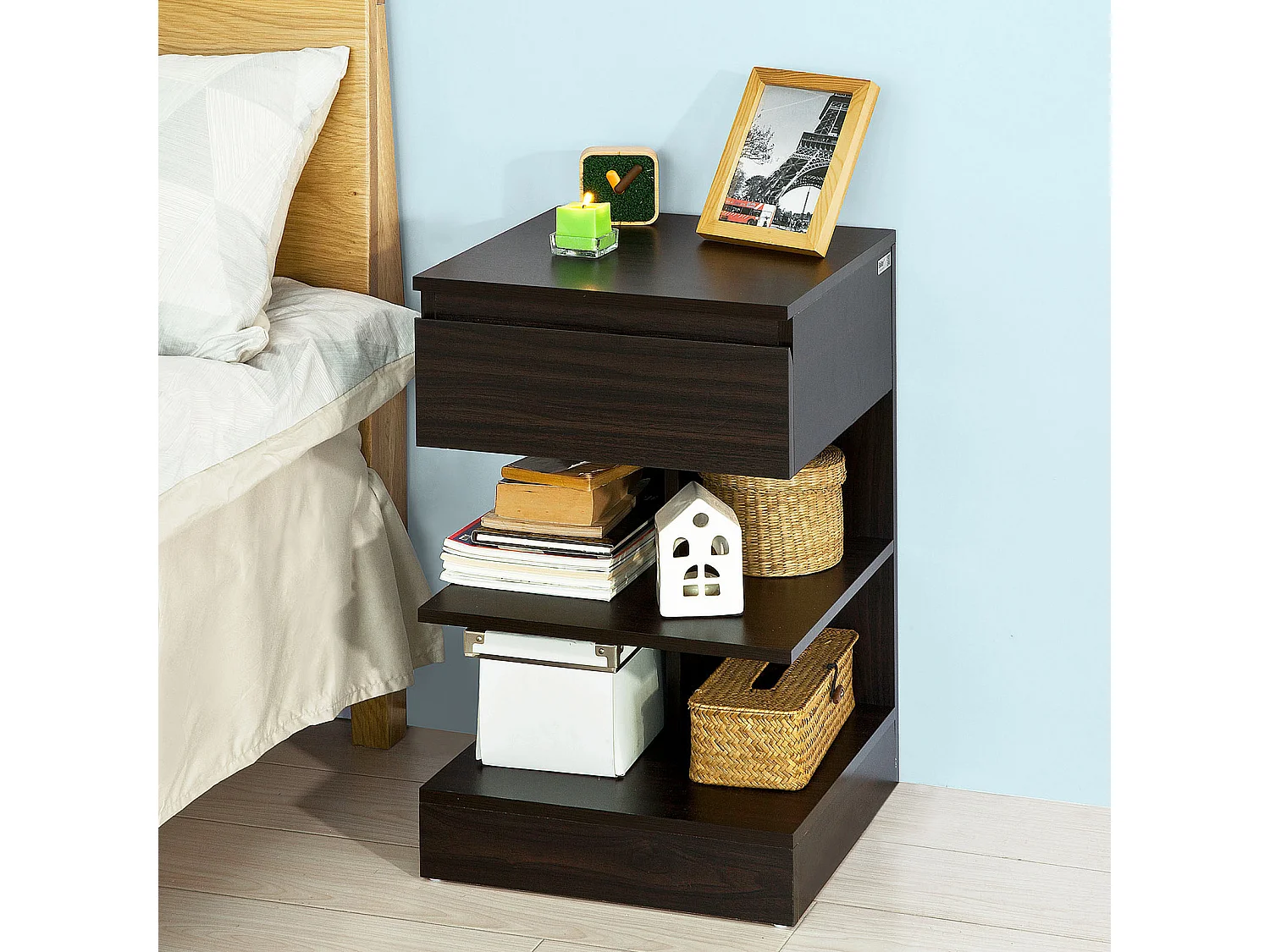 SoBuy FBT49-BR Bijzettafel Nachtkastje Veelzijdig Salontafel Commode met 1 lade