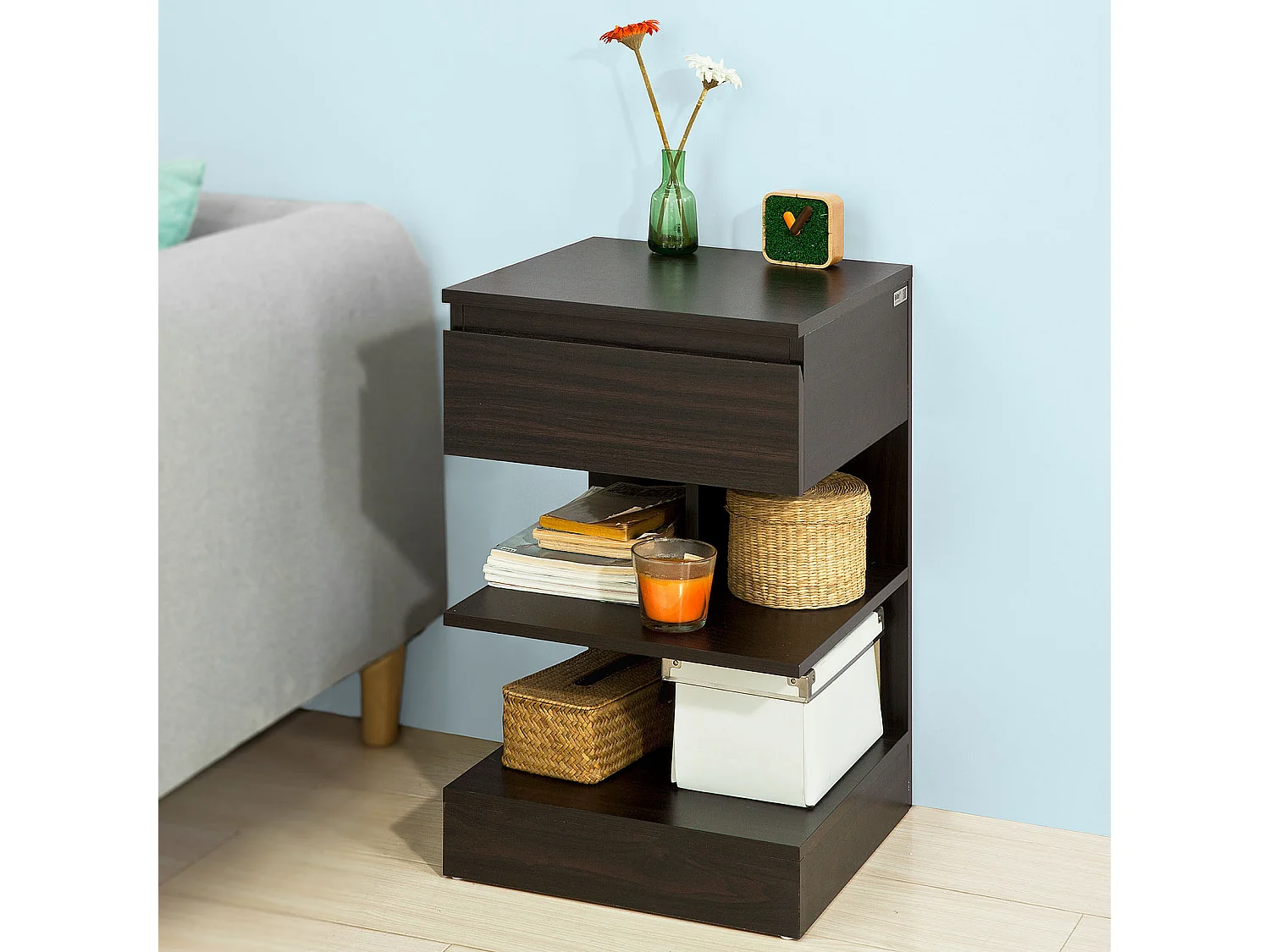 SoBuy FBT49-BR Bijzettafel Nachtkastje Veelzijdig Salontafel Commode met 1 lade