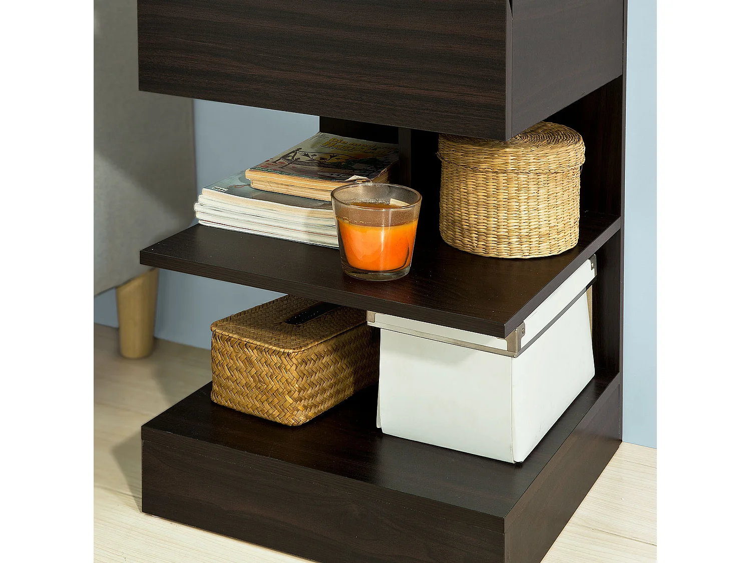 SoBuy FBT49-BR Bijzettafel Nachtkastje Veelzijdig Salontafel Commode met 1 lade