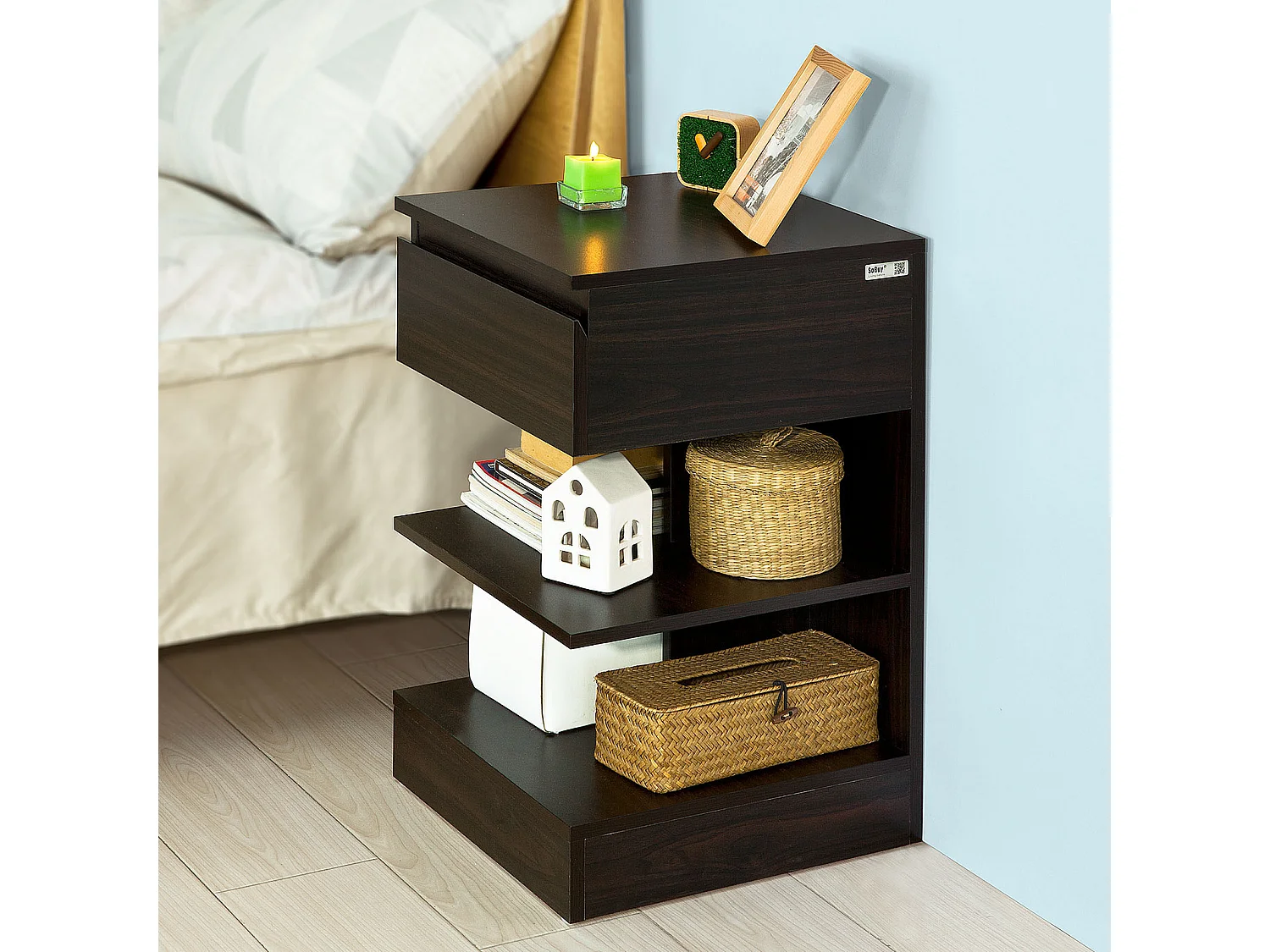 SoBuy FBT49-BR Bijzettafel Nachtkastje Veelzijdig Salontafel Commode met 1 lade