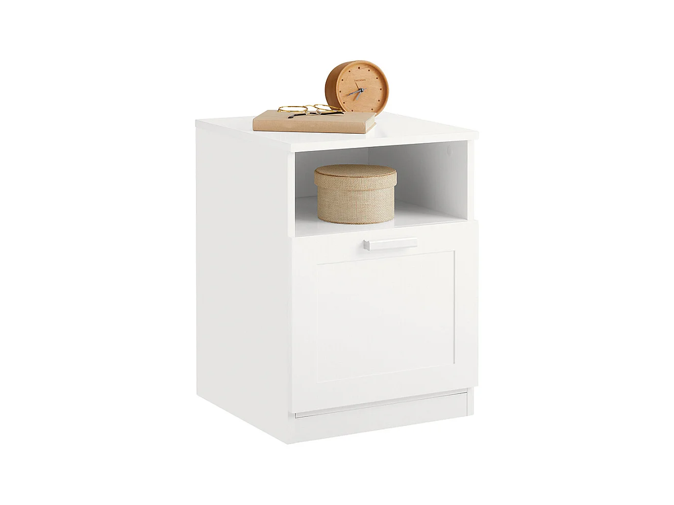 Table de Chevet Bout de Canapé Table d'Appoint avec 1 Compartiment Ouvert et 1 tiroir, FBT112-W