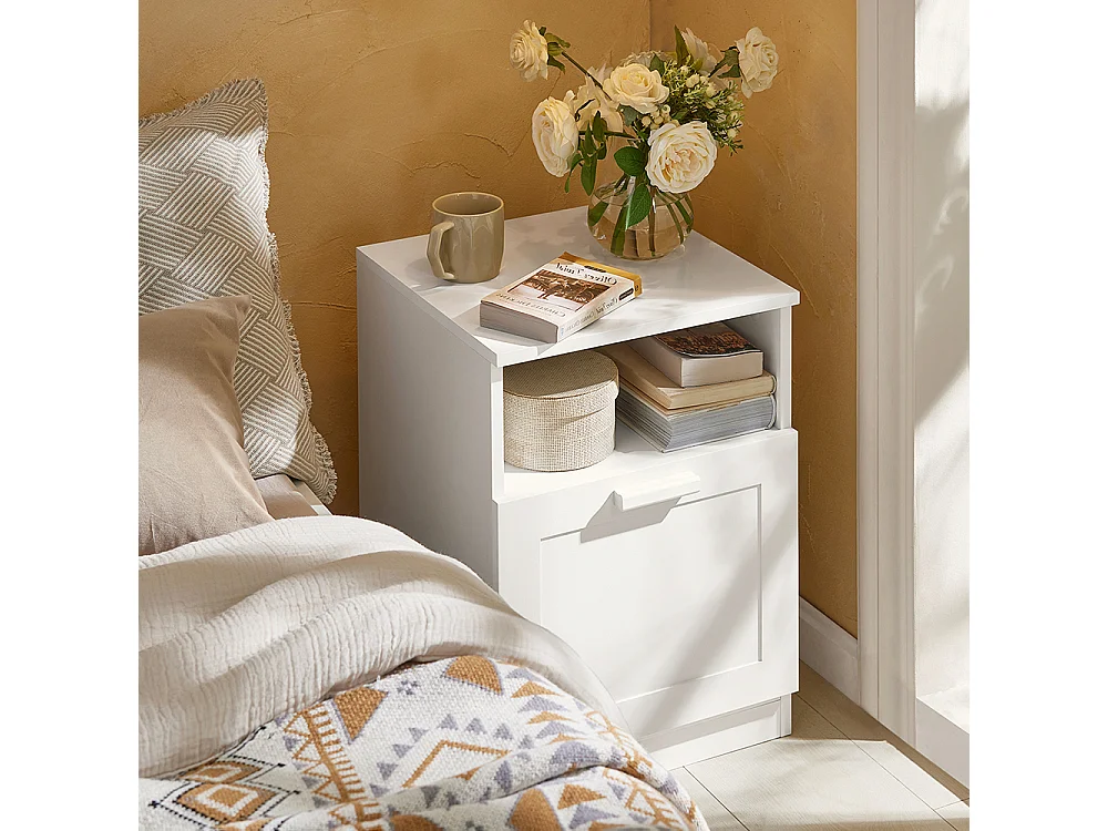 SoBuy FBT112-W Nachtkastje, Bijzettafel met 1 Open Compartiment en 1 Lade