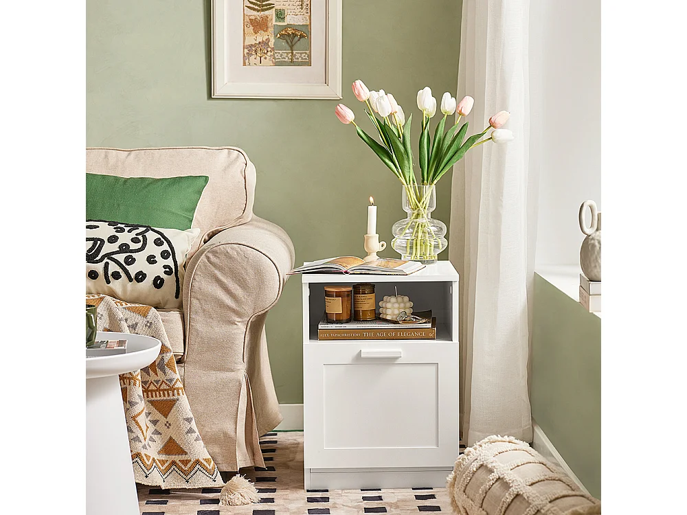 SoBuy FBT112-W Nachtkastje, Bijzettafel met 1 Open Compartiment en 1 Lade