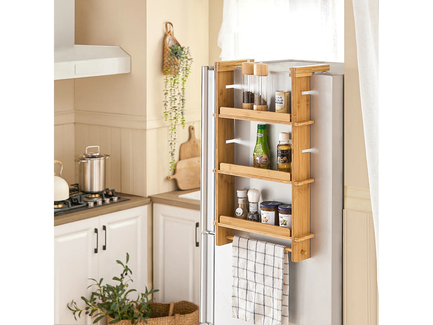 Étagère à Suspendre pour réfrigérateur avec ventouses Étagère à épices 3 étagères réglables,KCR03-N