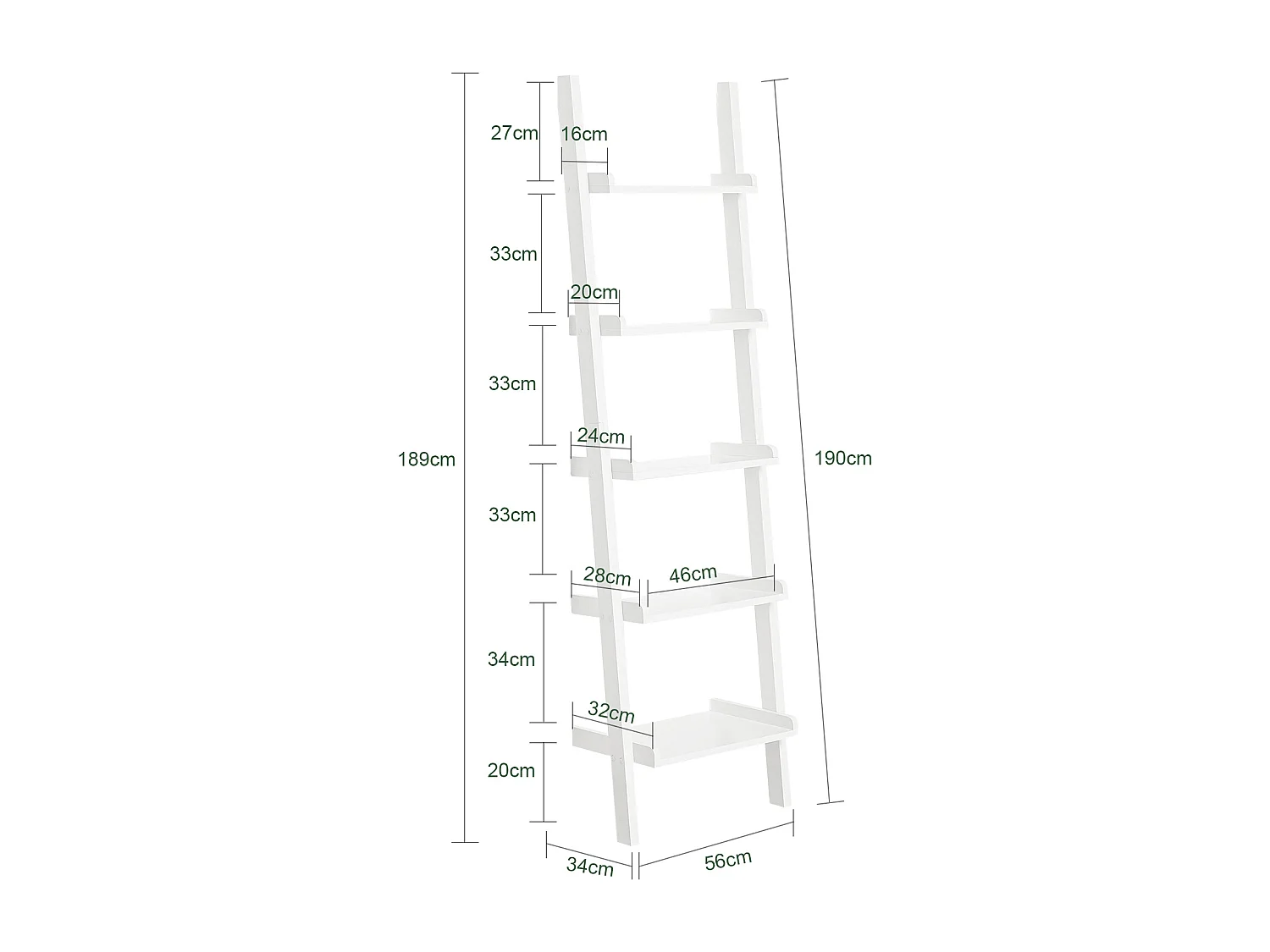 SoBuy FRG17-W Ladderrek - Opbergplank - Decoratie - Veelzijdig - Ladderplank