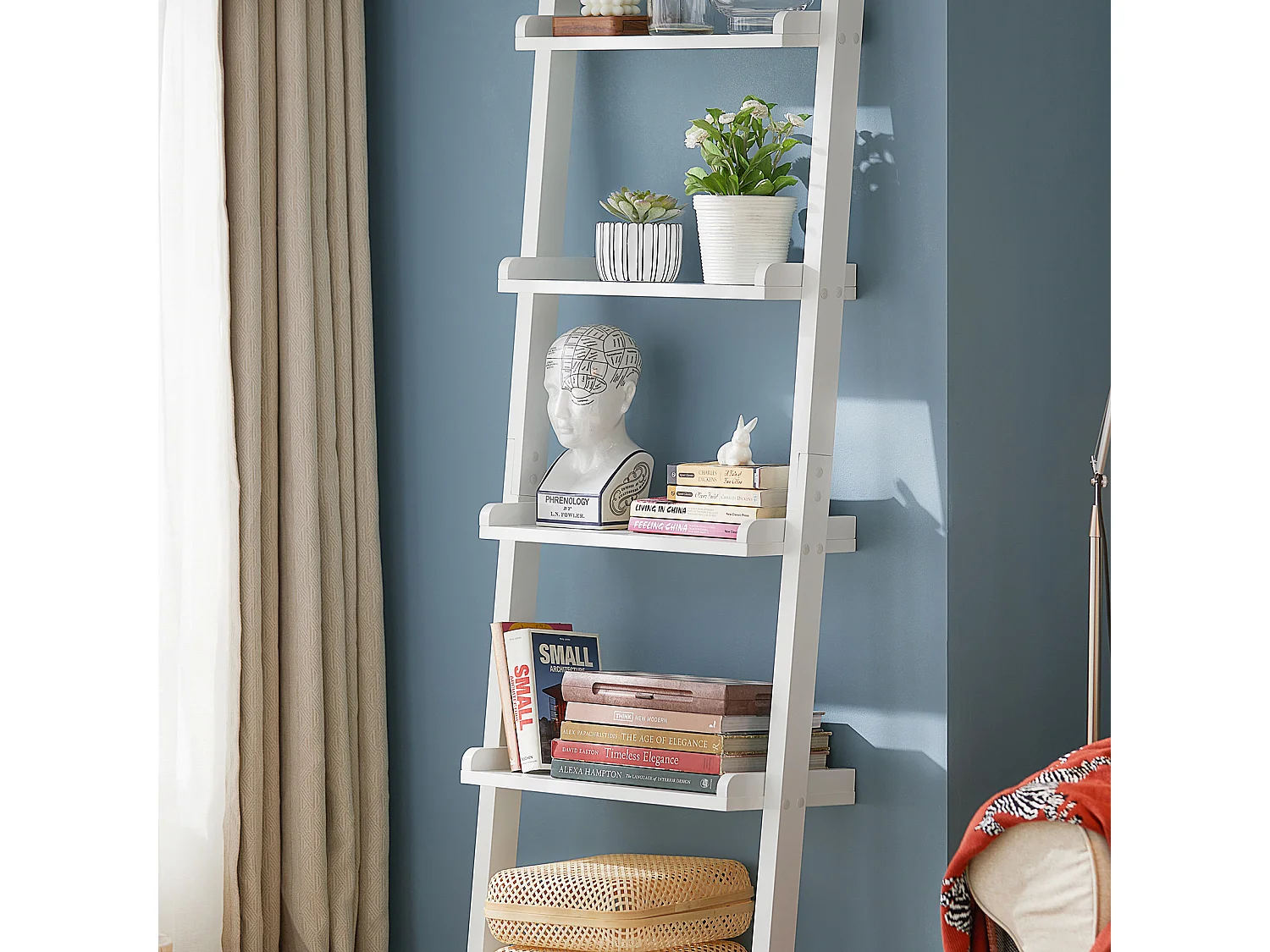 SoBuy FRG17-W Ladderrek - Opbergplank - Decoratie - Veelzijdig - Ladderplank