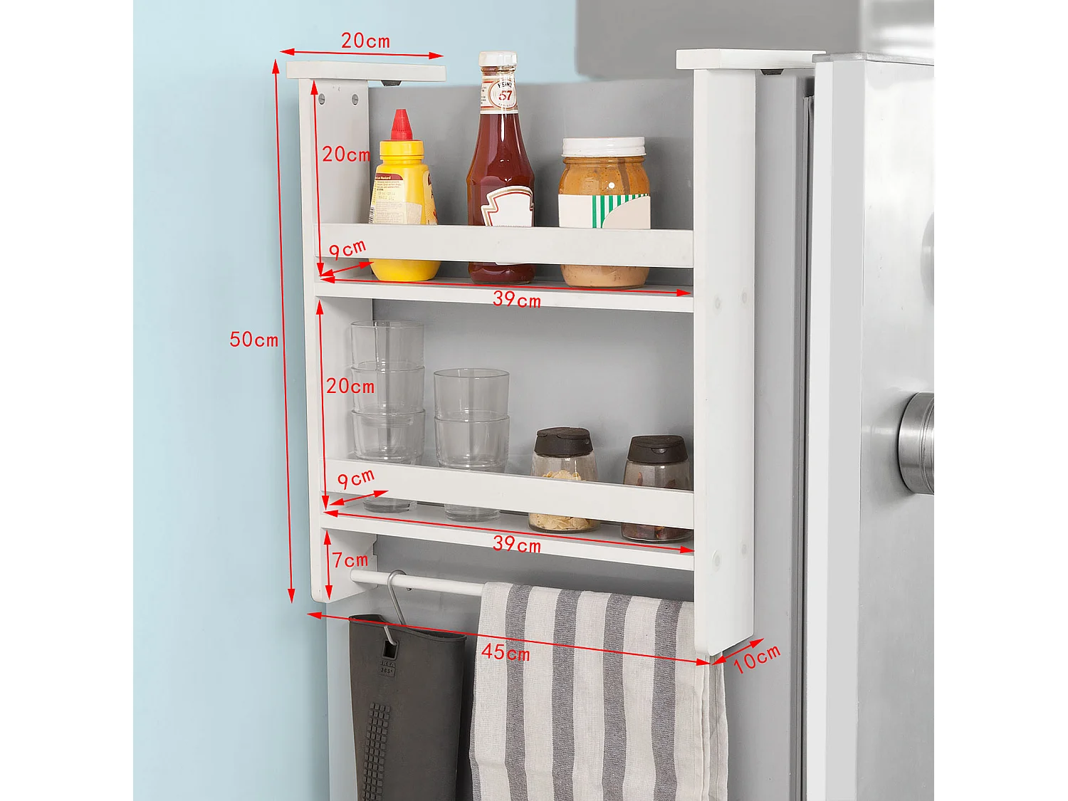 SoBuy FRG149-W Keukenplank Kruidenrek met 2 planken Hangplank voor koelkast