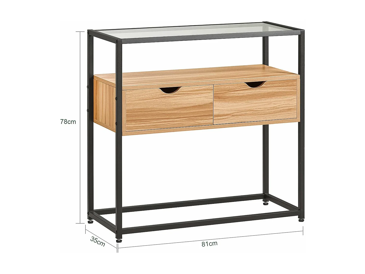 Table Console, Table d’Entrée, Meuble d’Entrée avec 2 Tiroirs Surface en Verre Transparent, FSB54-N