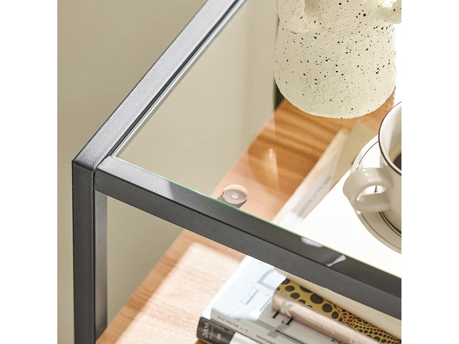 Table Console, Table d’Entrée, Meuble d’Entrée avec 2 Tiroirs Surface en Verre Transparent, FSB54-N