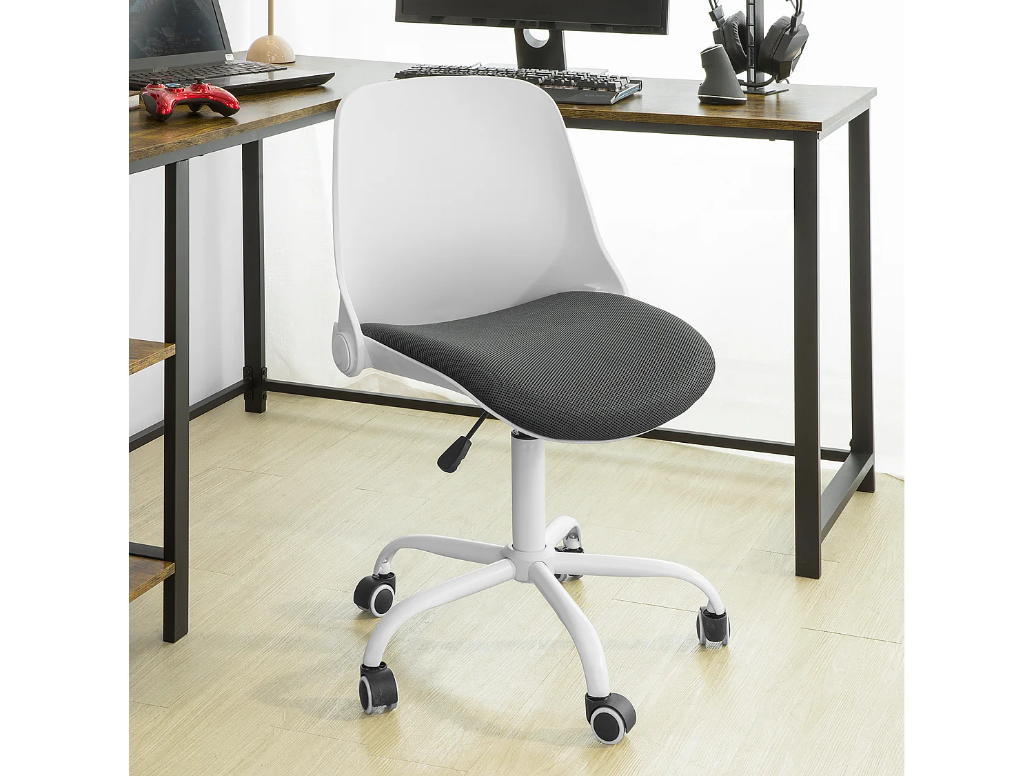 Chaise de Bureau Ergonomique Dossier Pliant Fauteuil Pivotant Chaise avec Dossier Pliable, FST87-W