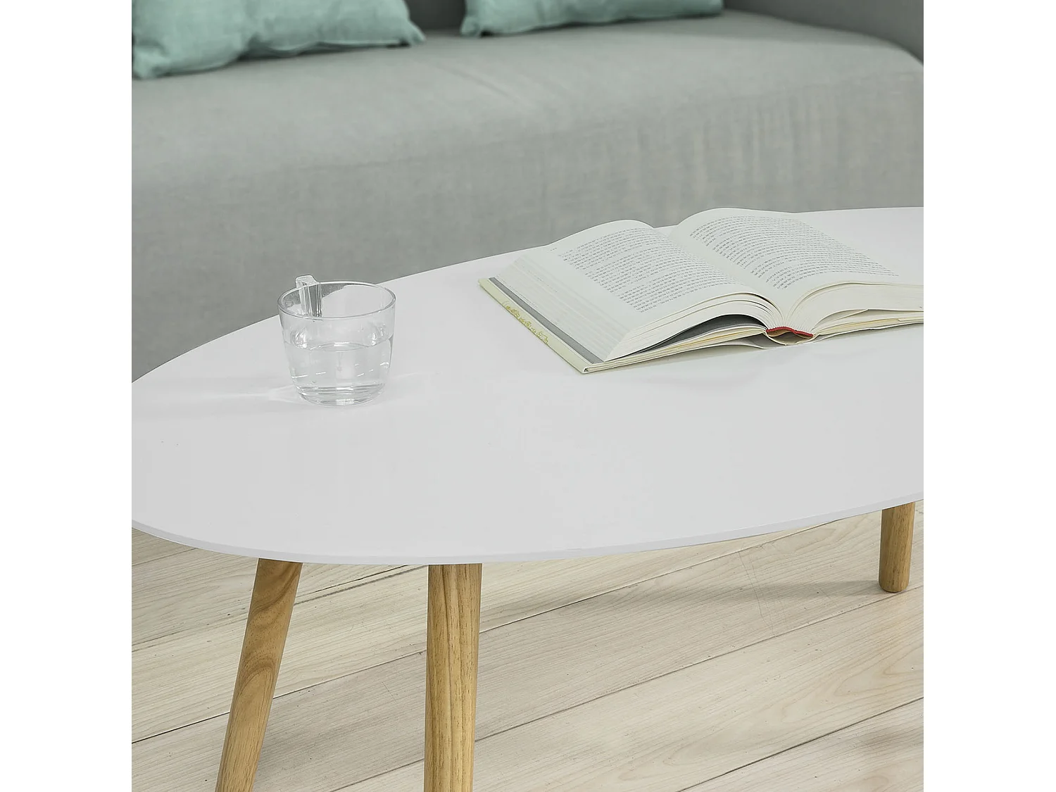 Table Basse ovale Table d’appoint Design Moderne Table de Salon en Bois, FBT61-W