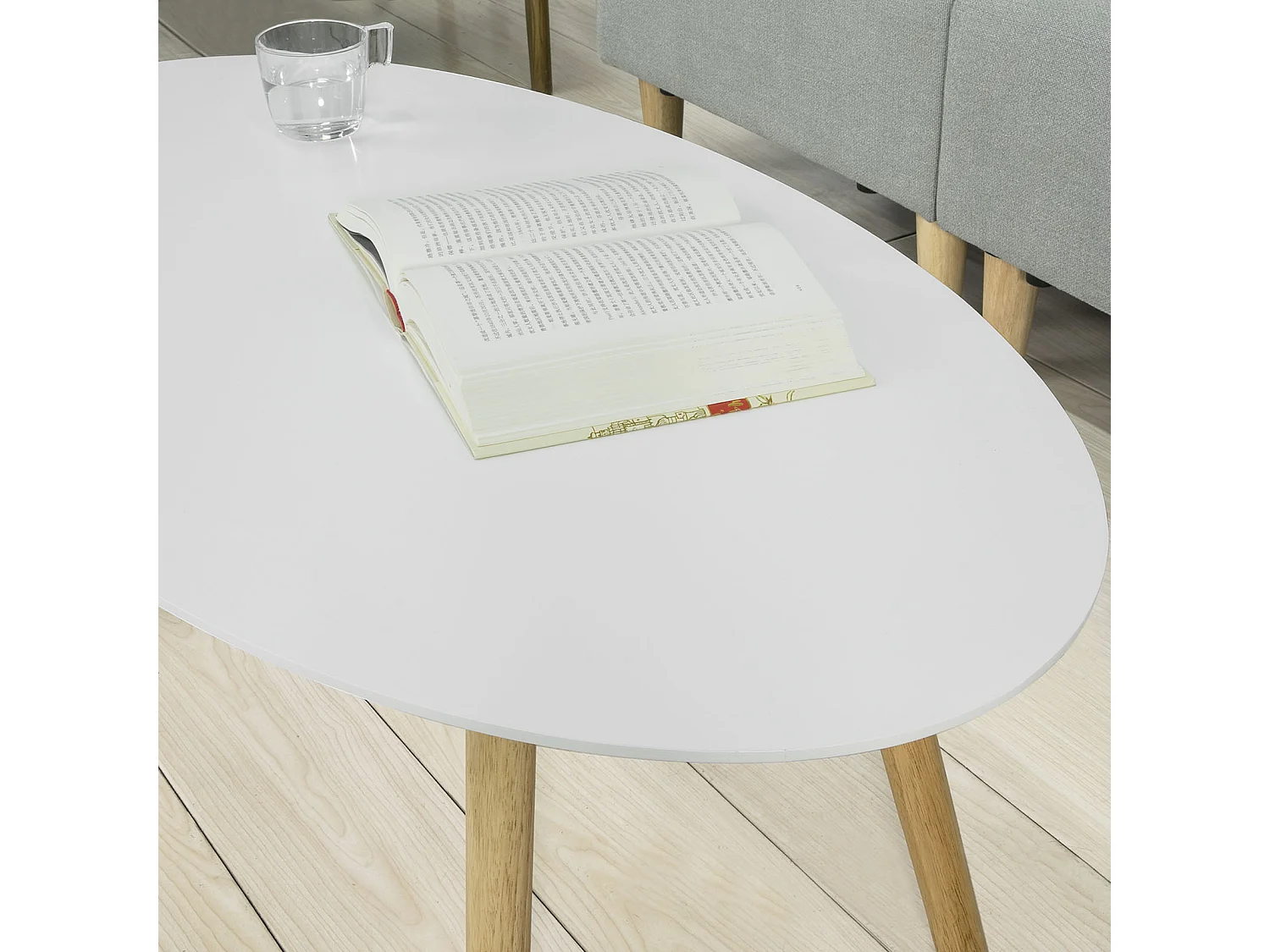 Table Basse ovale Table d’appoint Design Moderne Table de Salon en Bois, FBT61-W