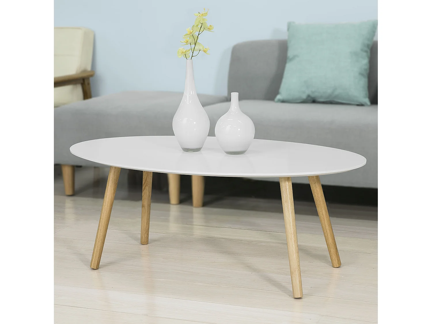 Table Basse ovale Table d’appoint Design Moderne Table de Salon en Bois, FBT61-W