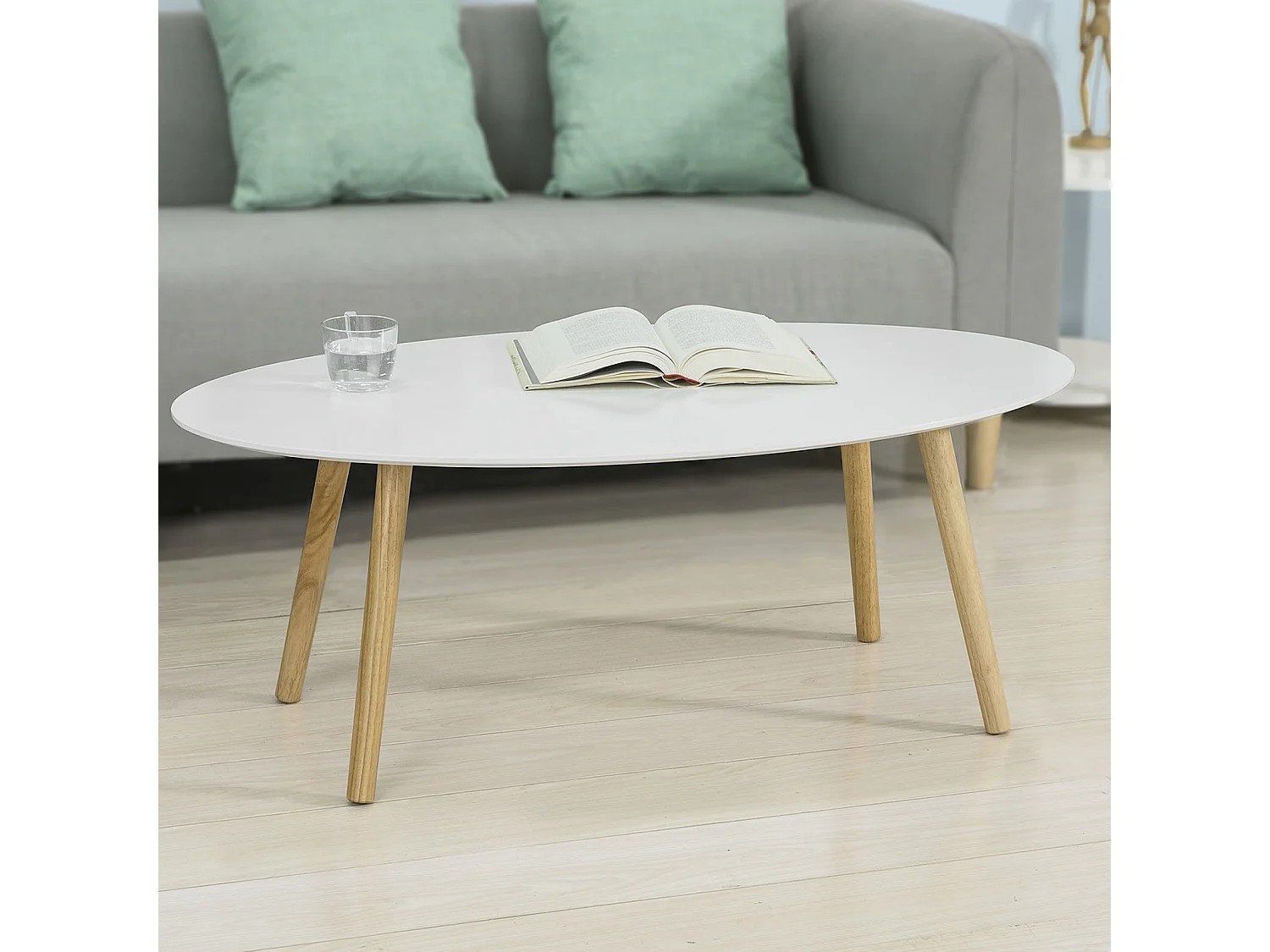 Table Basse ovale Table d’appoint Design Moderne Table de Salon en Bois, FBT61-W