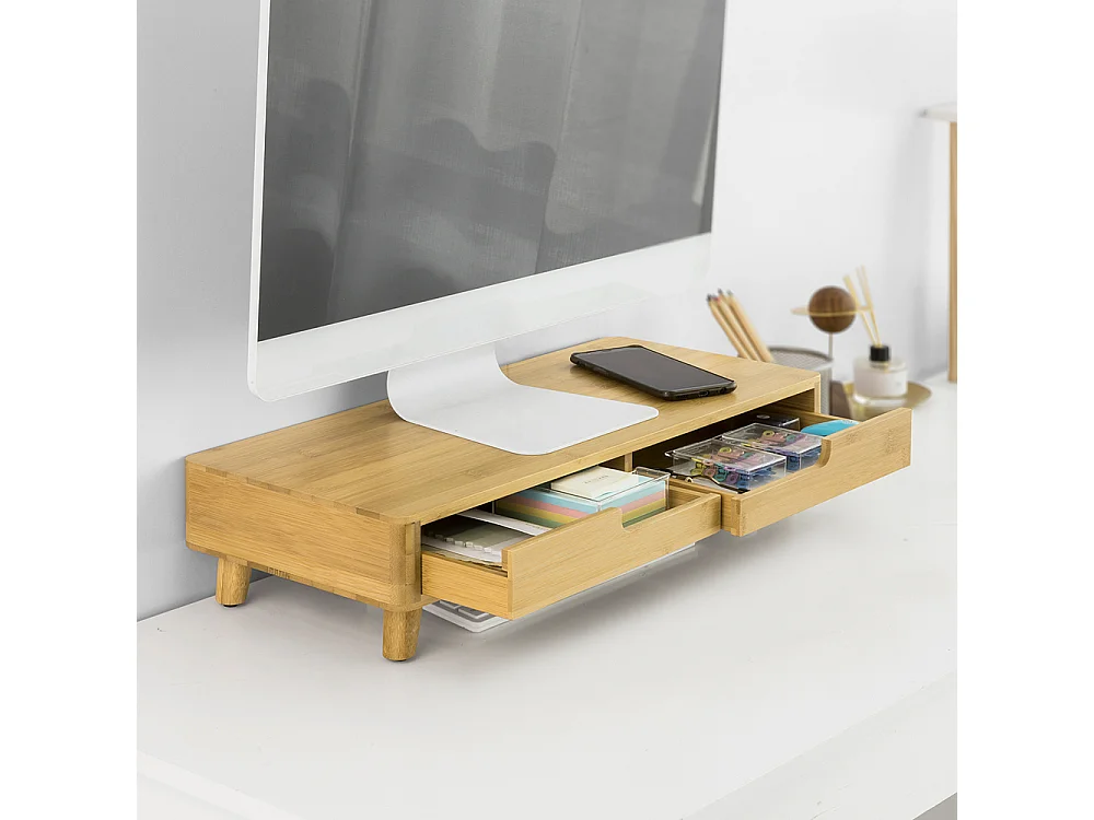 Soporte para Monitor y Ordenador Portátil Elevador de Pantalla con 2 Cajones BBF06-N SoBuy ES