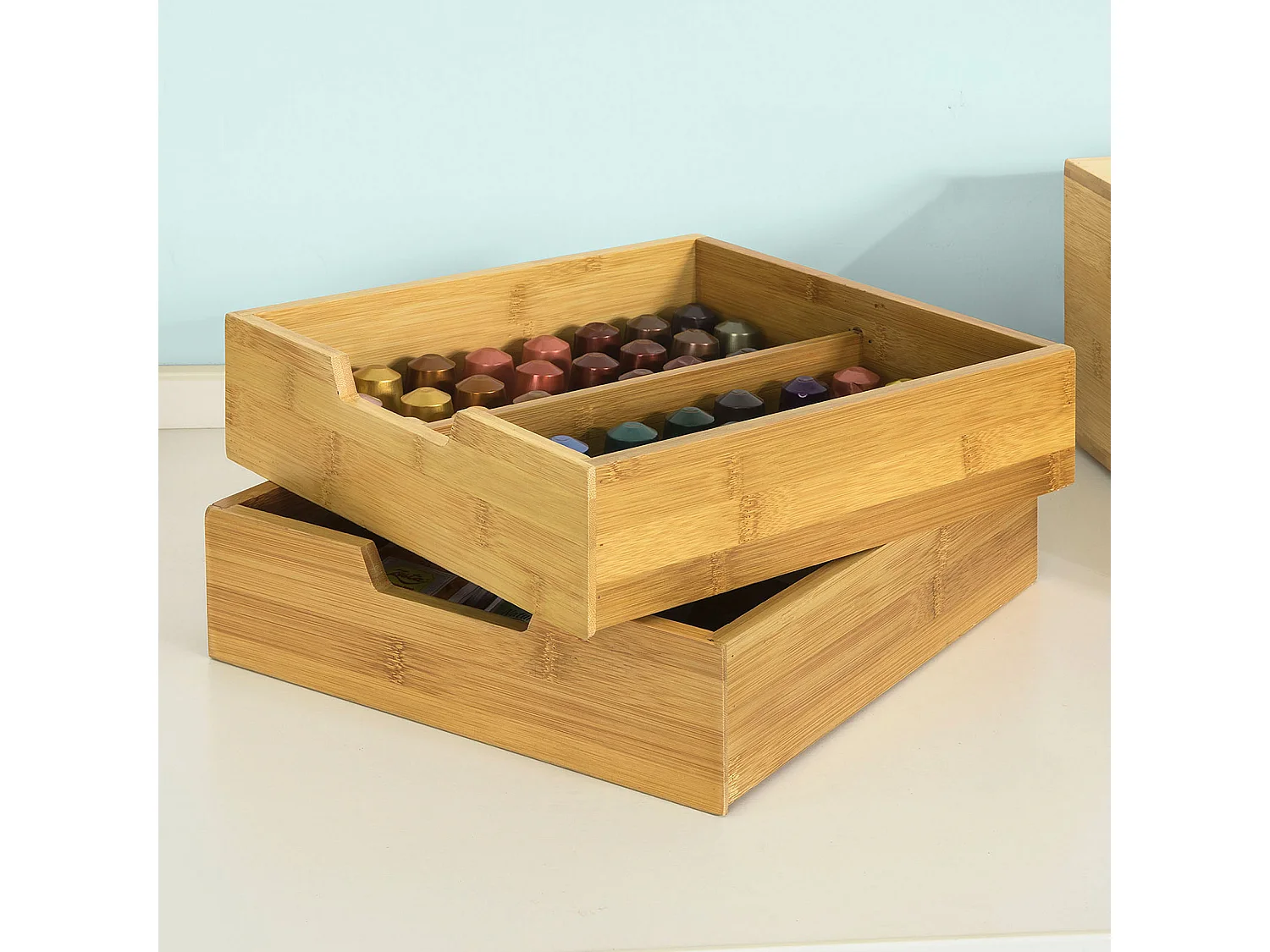 SoBuy FRG82-N Capsulehouder met 2 lades Duurzaam bamboe Opberglade Koffiecapsule houder Nespresso