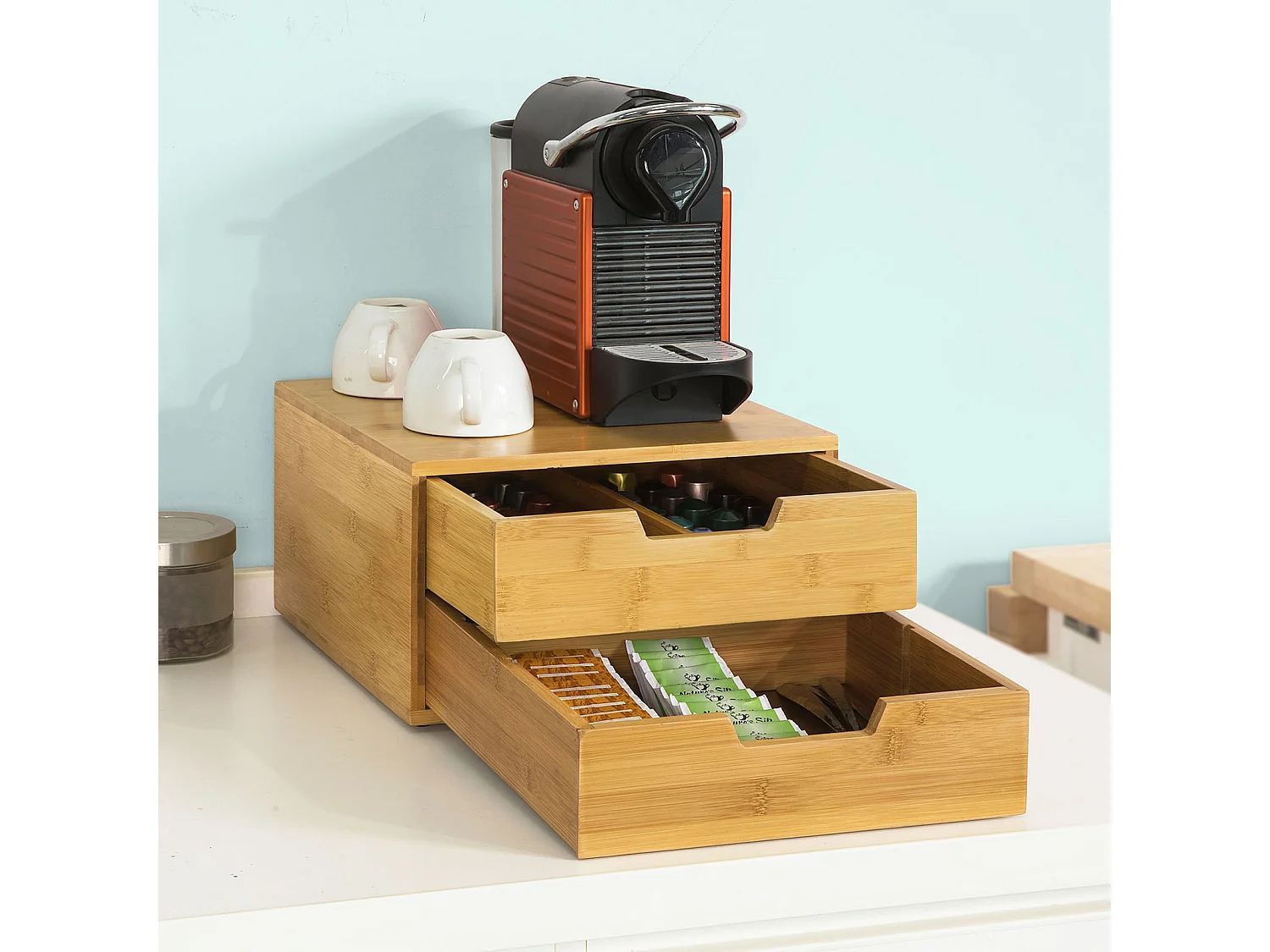 Estante cafetera,  Soporte para Cápsulas de Café,  Con 2 cajón,  de Bambú,  FRG82-N SoBuy ES