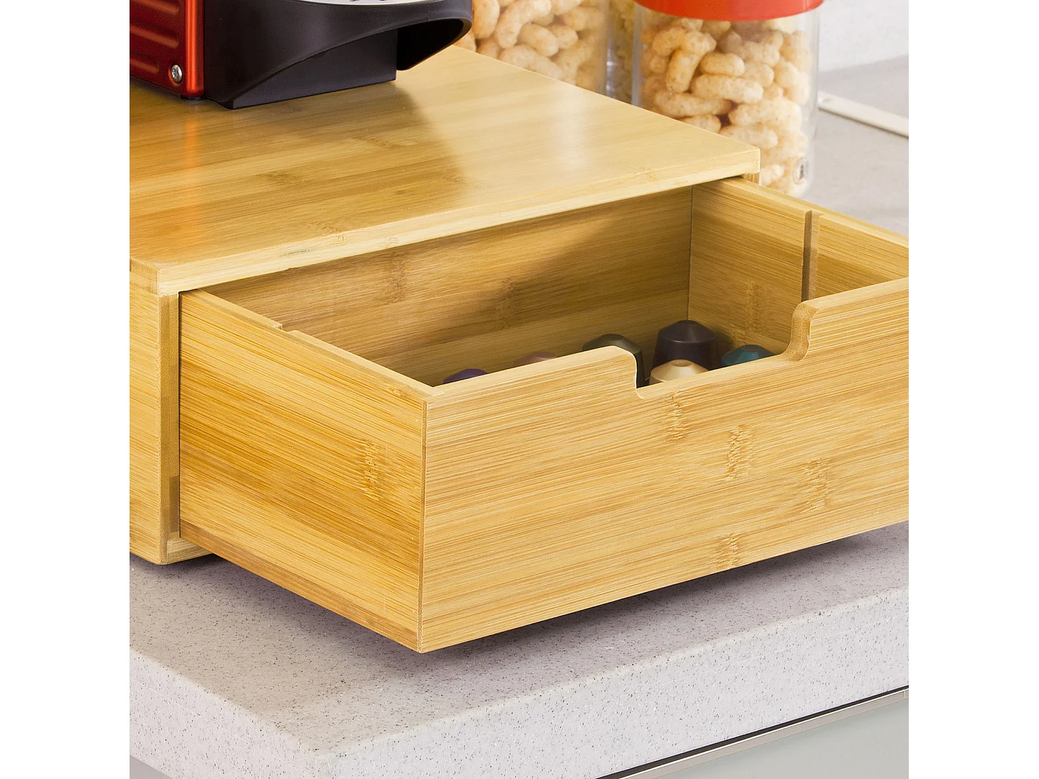 SoBuy FRG83-N Capsulehouder Koffiecapsule houder Bamboe Theezakjes Koffiezetapparaat Nespresso