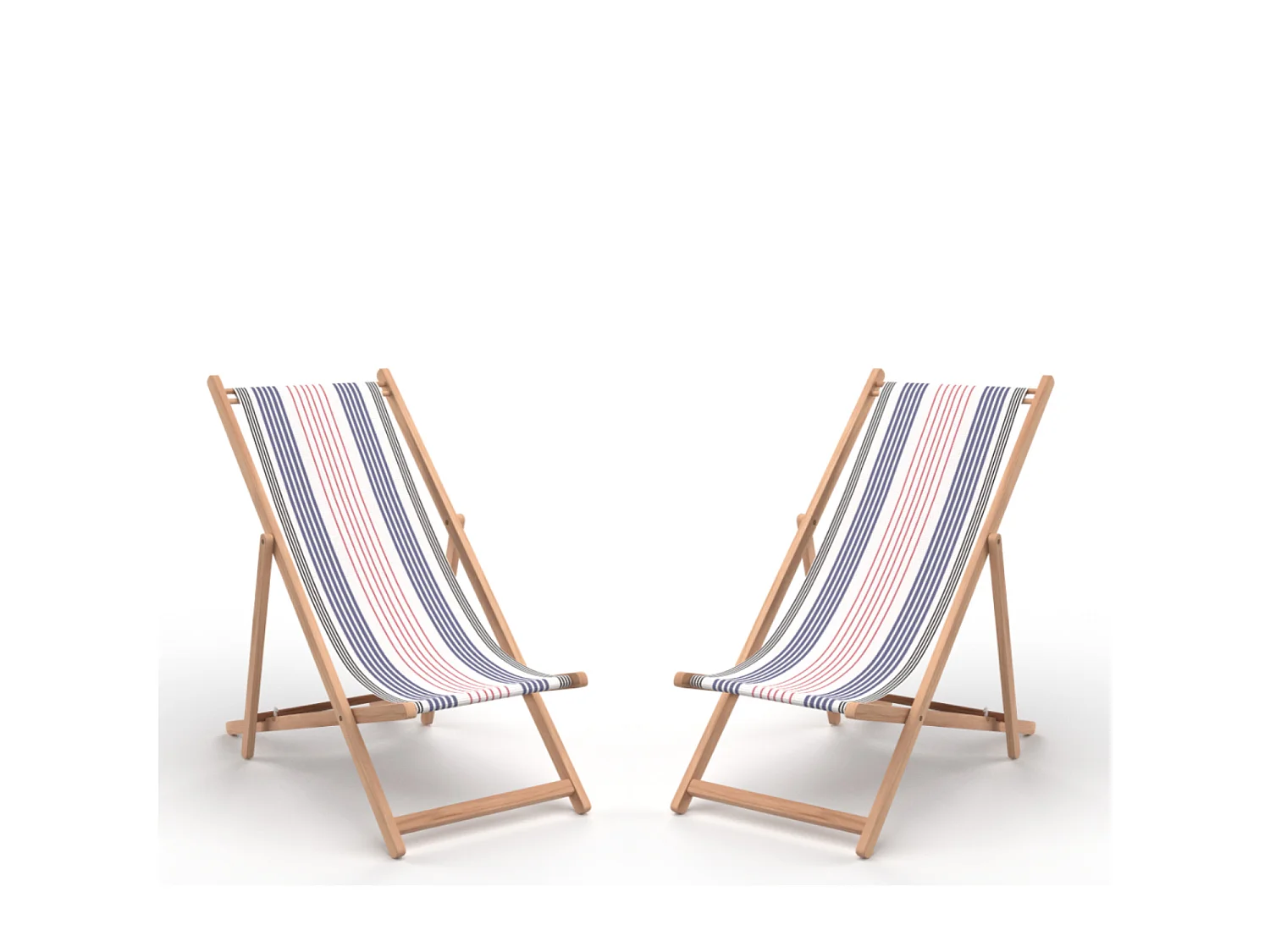 Lot de 2 chiliennes pliantes réglables - Structure hêtre toile 100 % acrylique amovible - SANTORIN