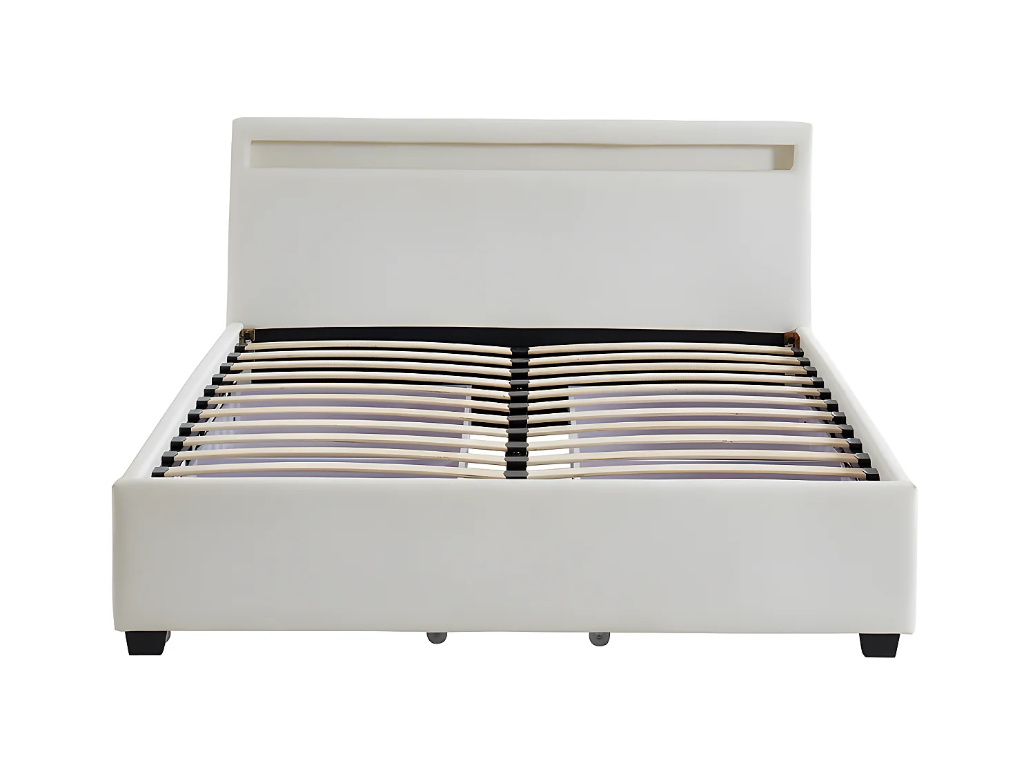 Cama com arrumação de 140x190cm em pele sintética branca com LEDs - ALOIS