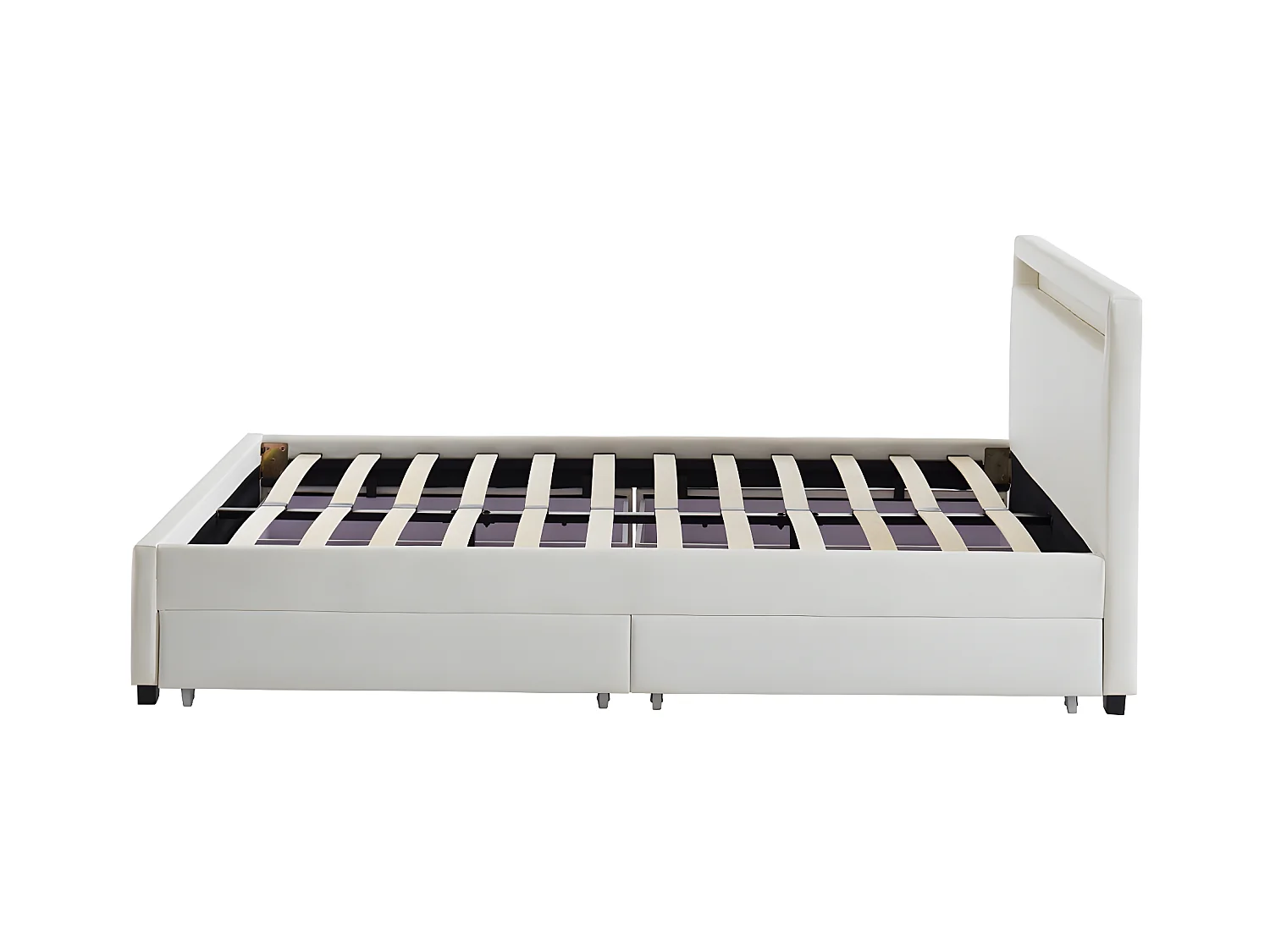 Cama com arrumação de 140x190cm em pele sintética branca com LEDs - ALOIS