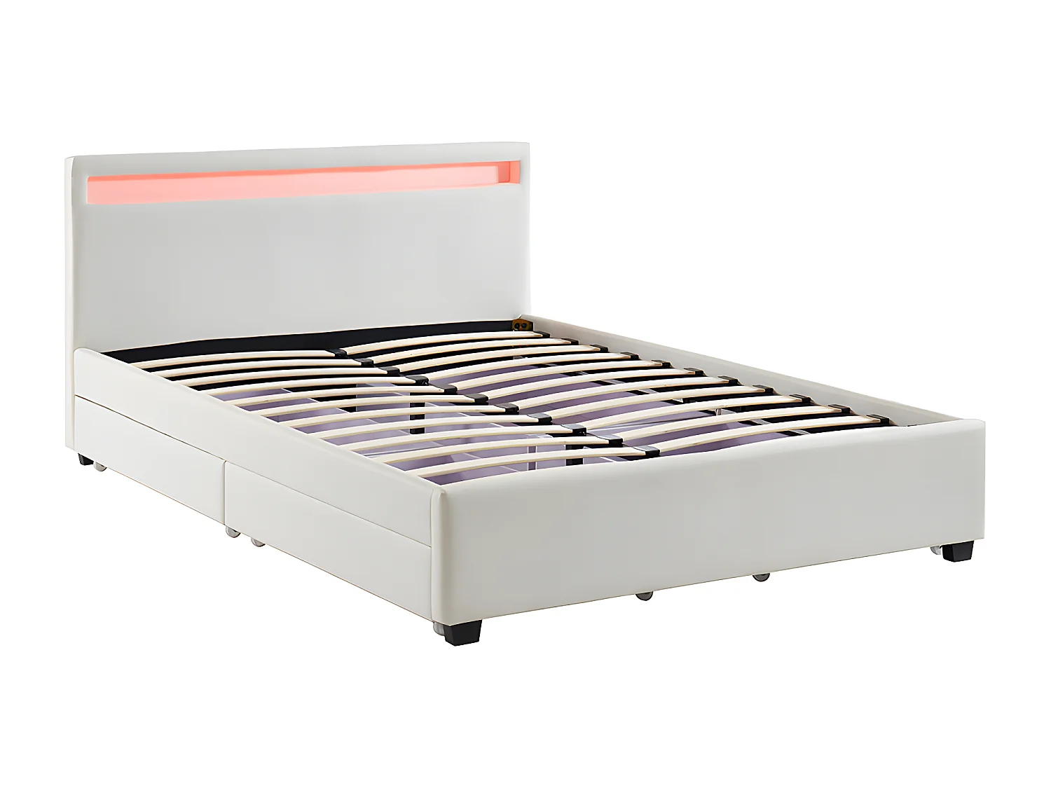 Lit 140 x 190 cm avec rangements - Simili blanc avec LEDs - ALOIS II